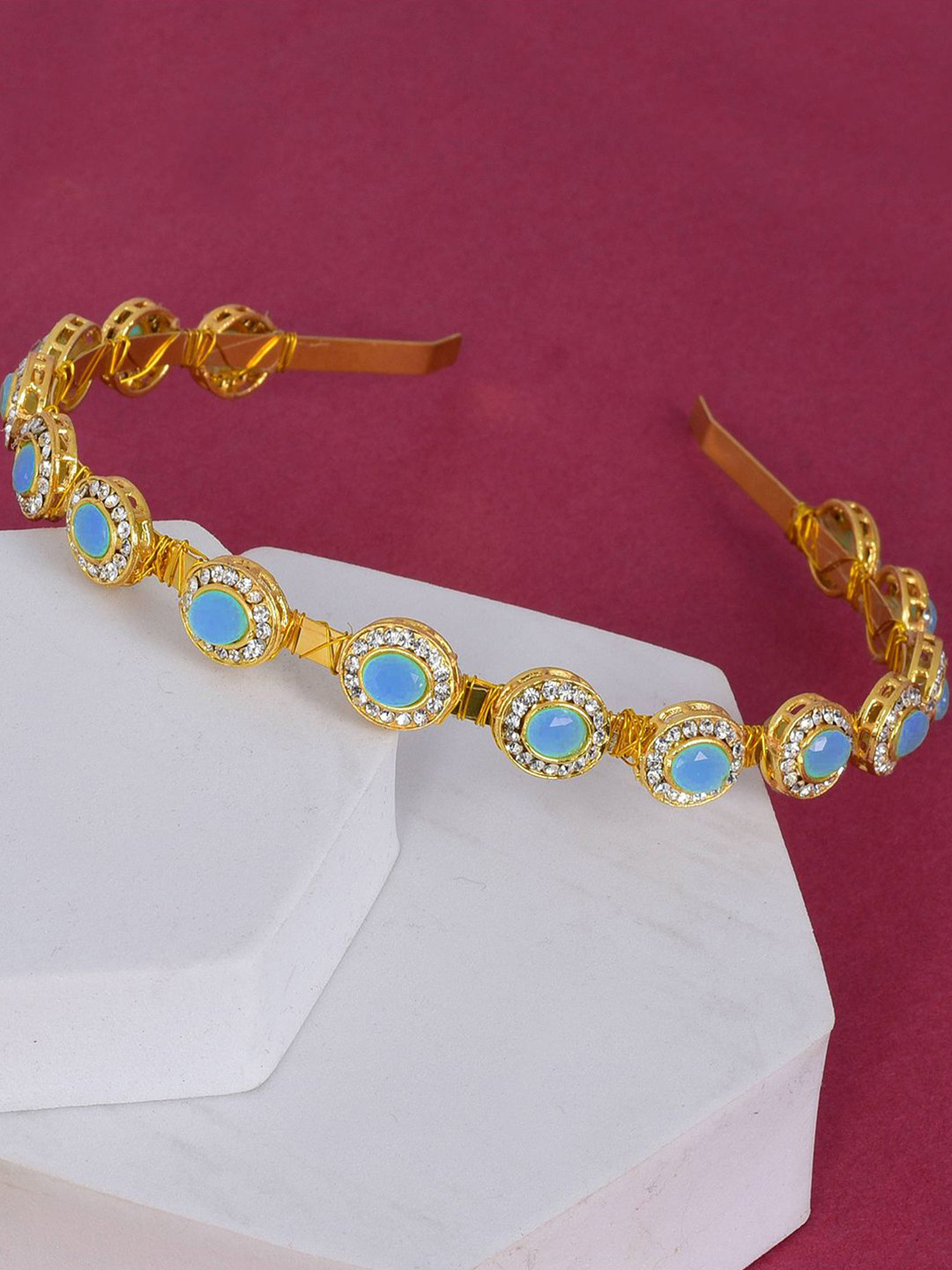 LYKAA Set of 1 Blue Kundan Floral Design MathaPatti Hairband