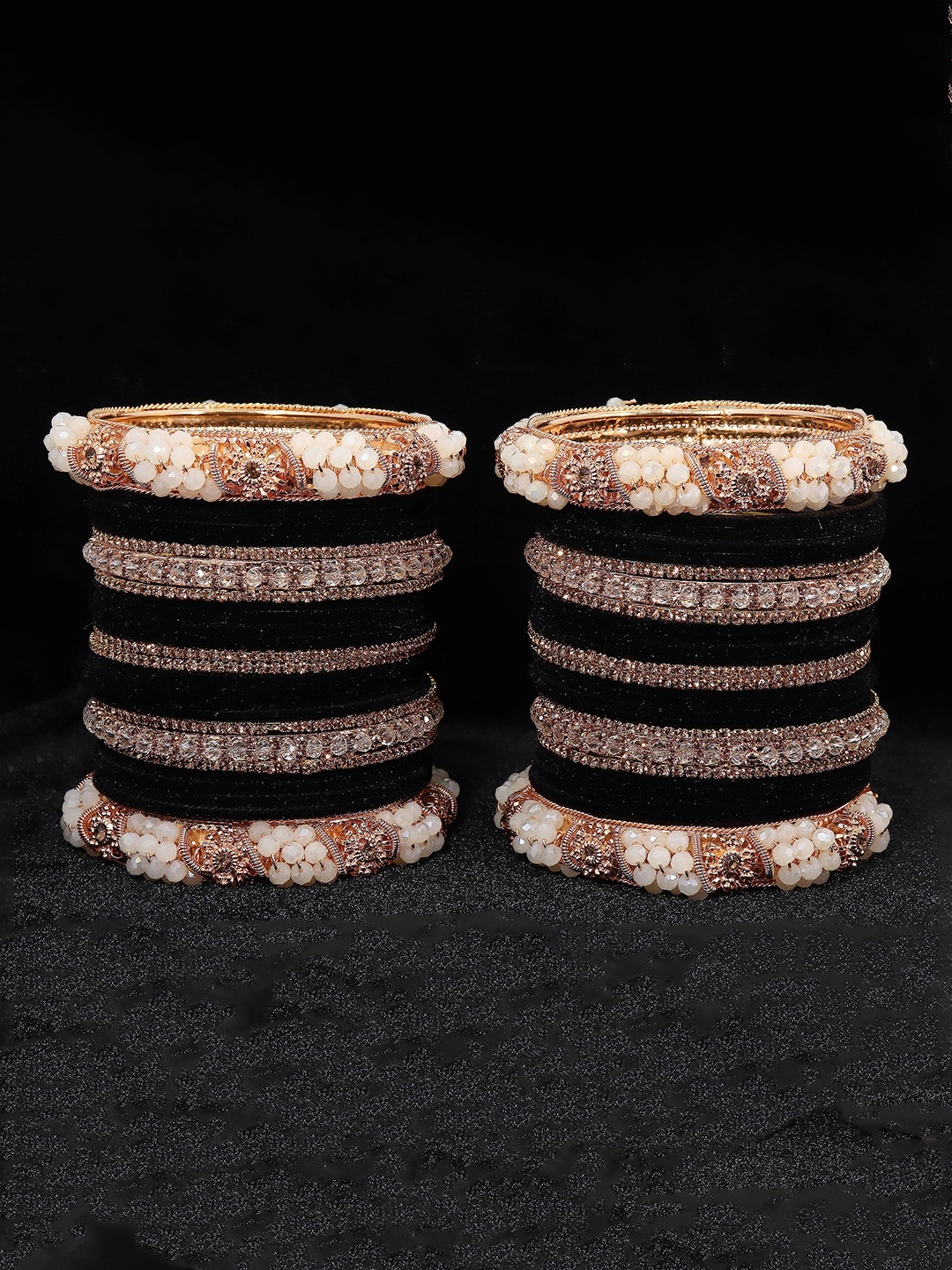 ZULKA Set Of 52 Zircon Studded & Beaded Bangles With Nail Polish