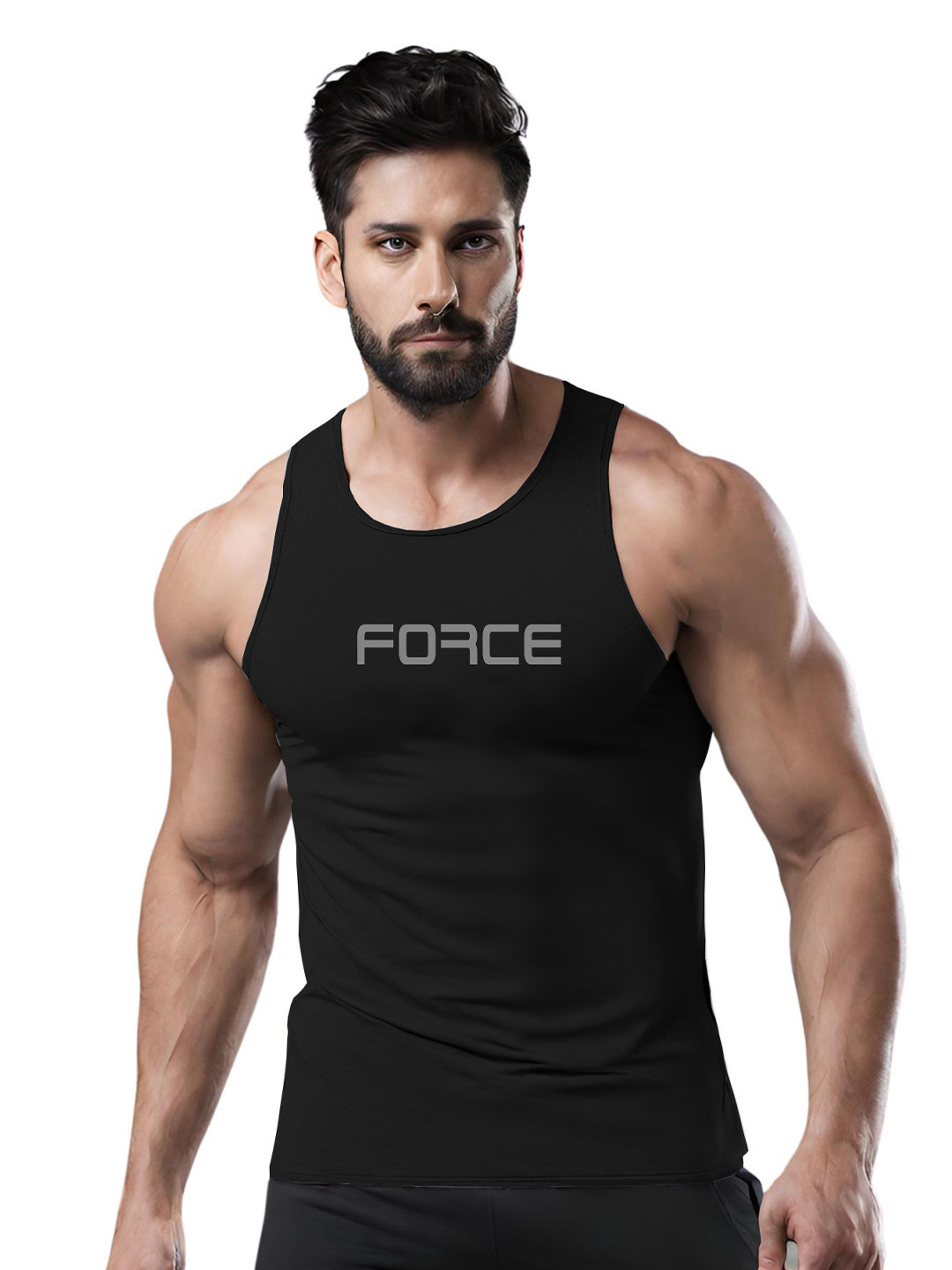 3Colors Printed Gym Vest VEST-NCUT-FORCE-BLK_M