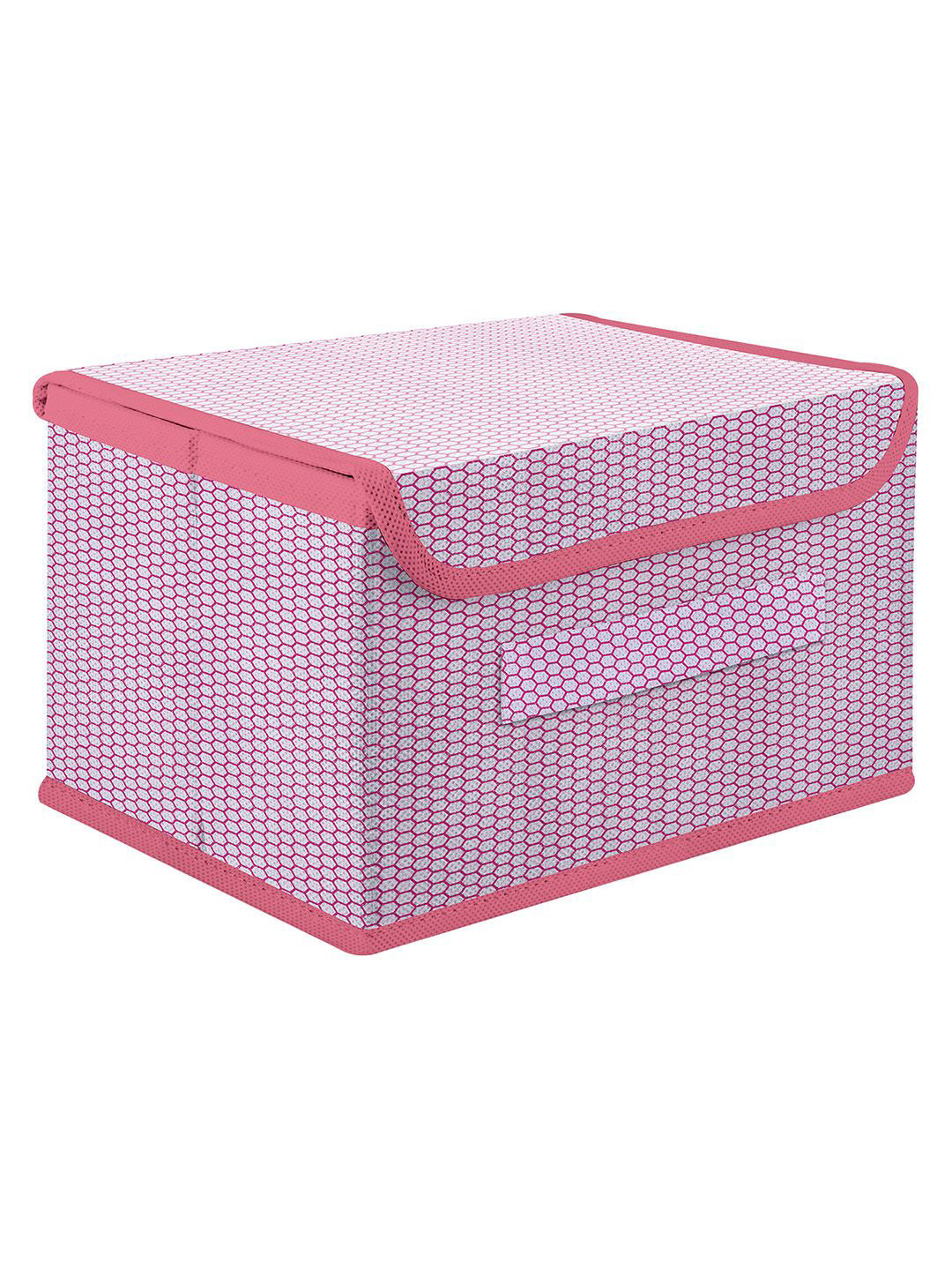 Kuber Industries Pink & White Printed Drawer Storage Box Organiser