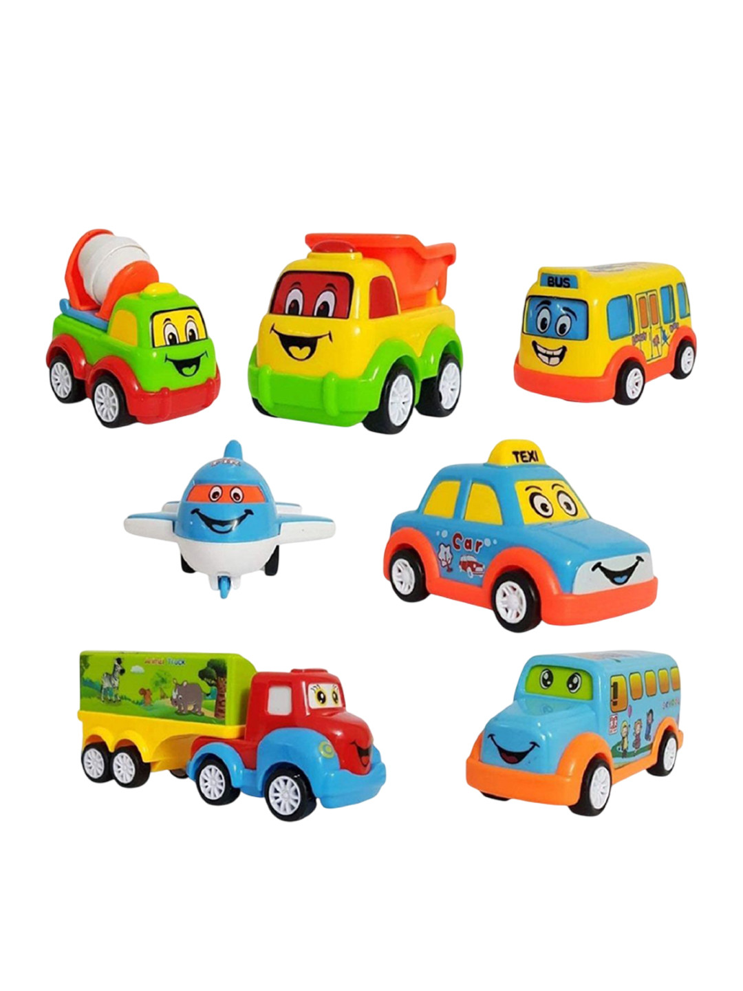 OPINA Pack Of 7 Friction Powered Pull Back Toy Vehicles