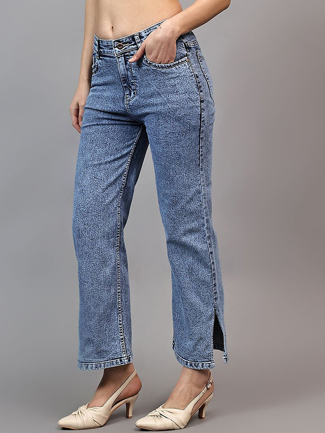 Shrutika Women Straight Fit High-Rise Heavy Fade Stretchable Jeans