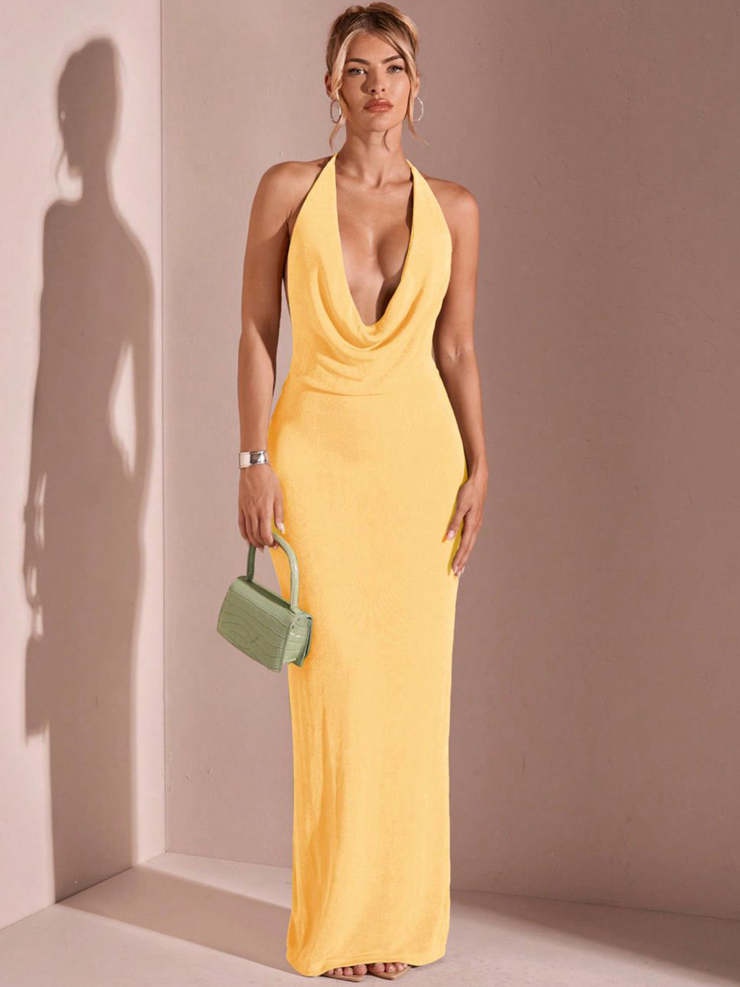 CLAFOUTIS Cowl Neck Crepe Maxi Dress