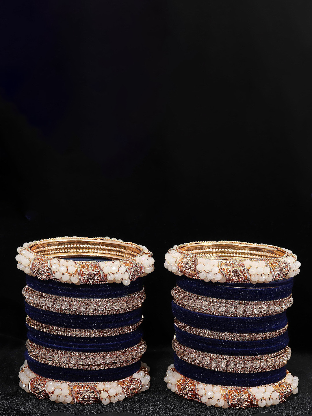 ZULKA Set Of 52 Gold Plated CZ Stone Studded & Beaded Bangles