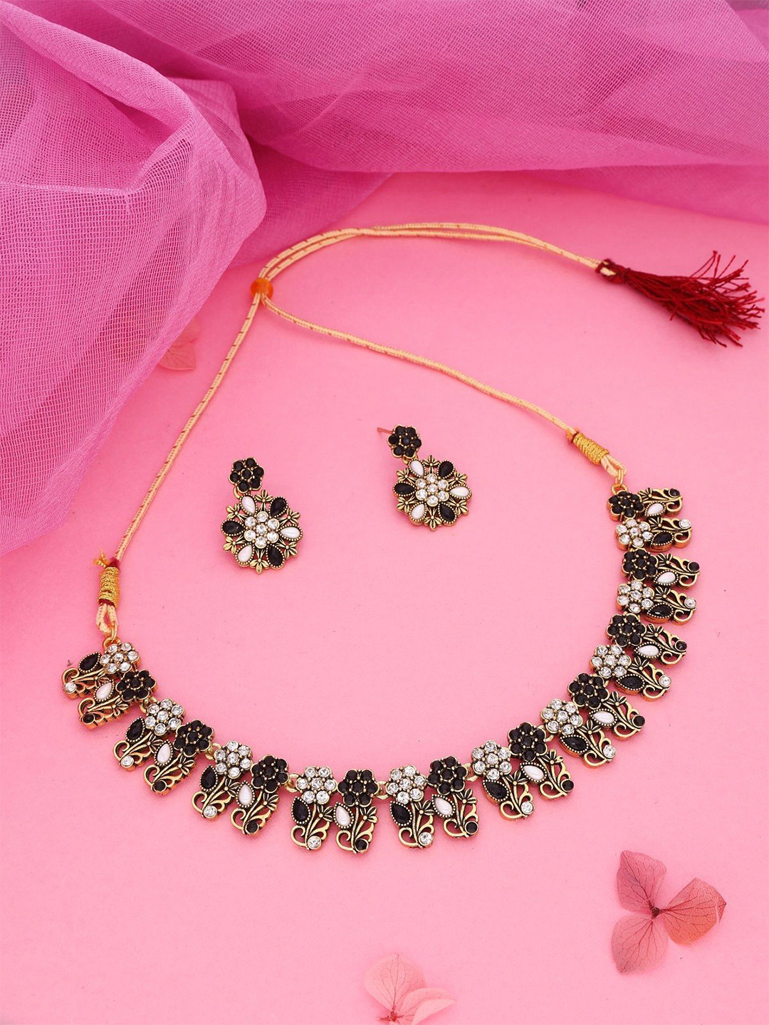 DIVASTRI Set Of 2 Gold Plated American Diamond Jewellery Sets