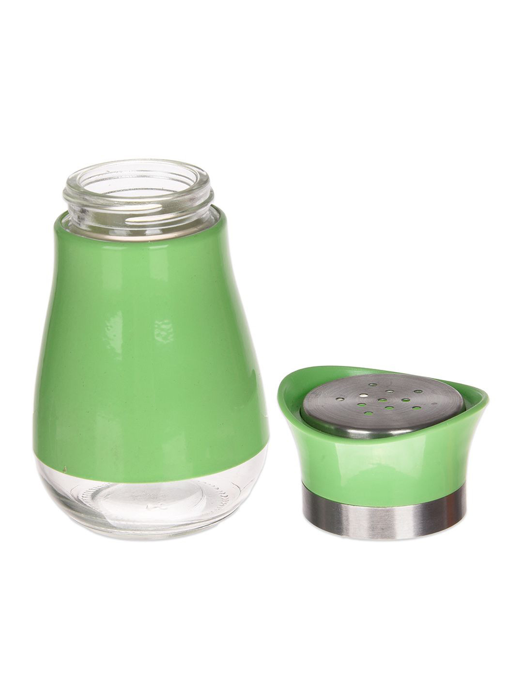 Kuber Industries Green & Silver Toned 2 Pieces Stainless Steel Salt and Pepper Shakers