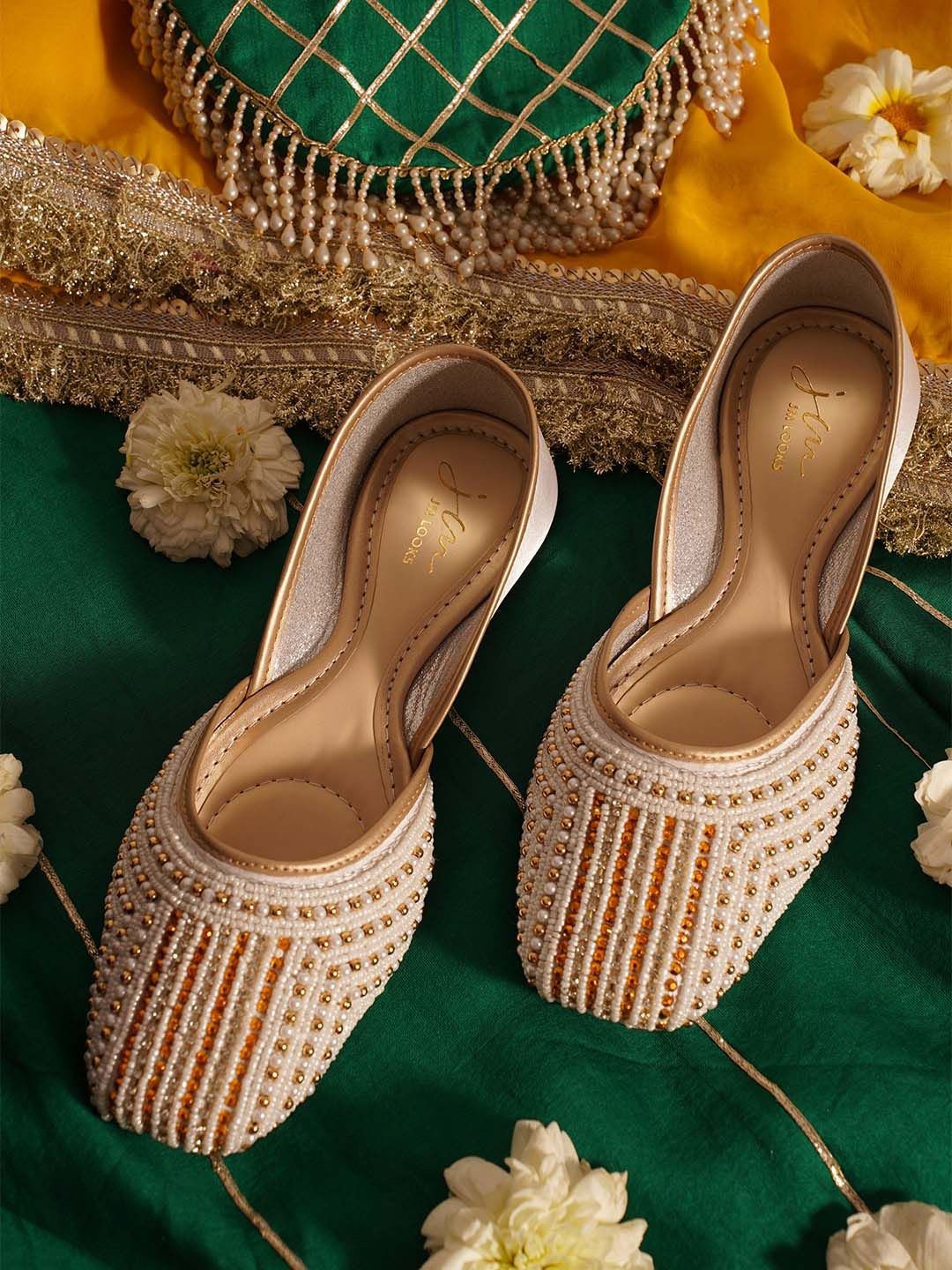 JM Looks Fashion Flat Embellished Mojaris Flat Jutti with Comfortable Sole For Womens