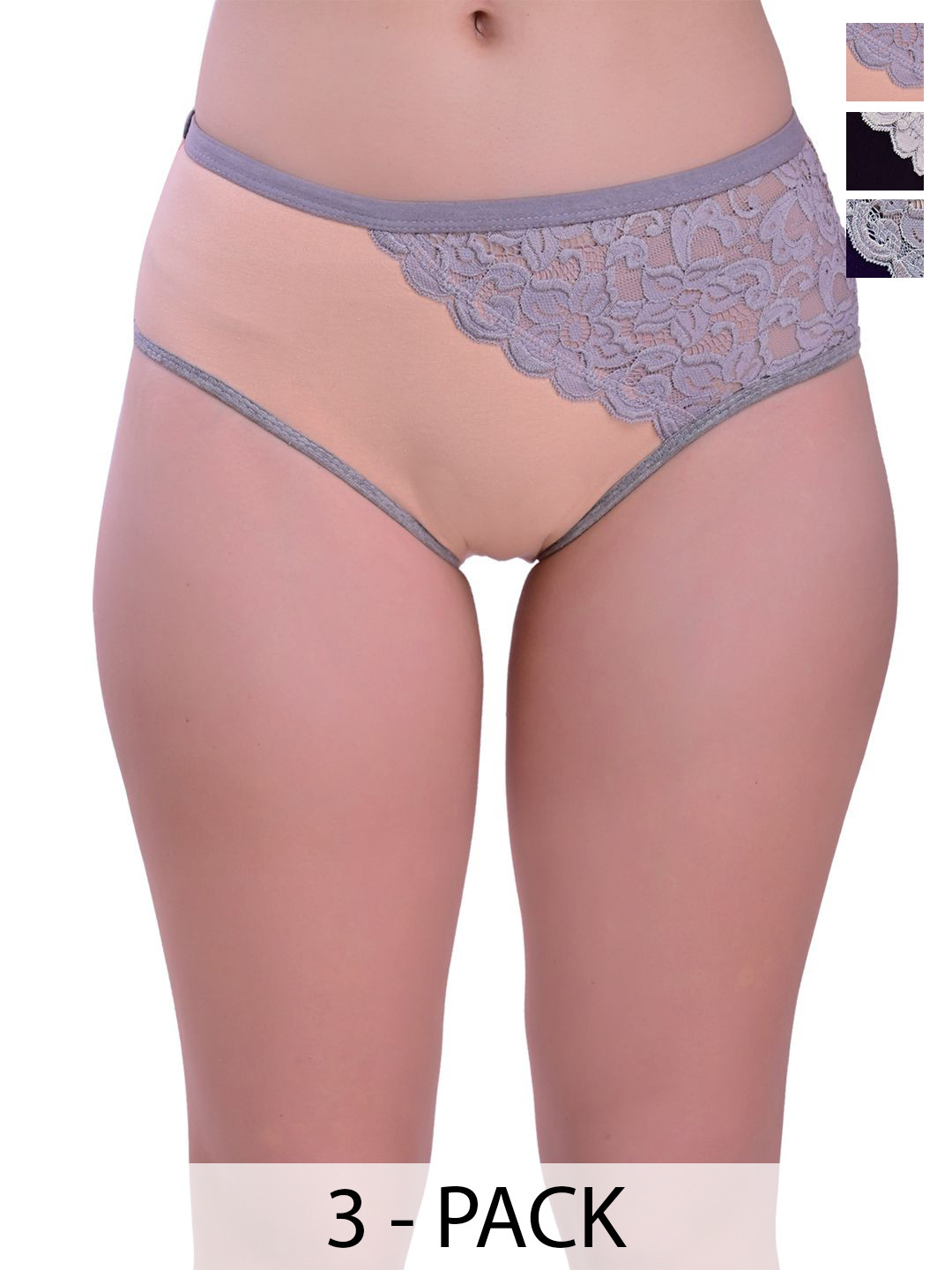 Valles365 by S.C. Pack Of 3 Crossnet Hipster Briefs CRNET3BGBLKPUR-S