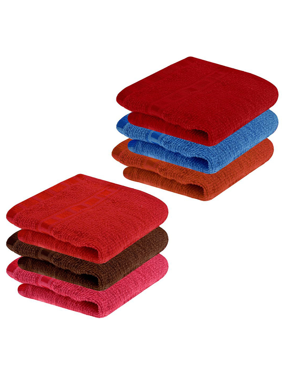 Kuber Industries Blue & Red 6 Pieces Cotton 210 GSM Square Hand Towels