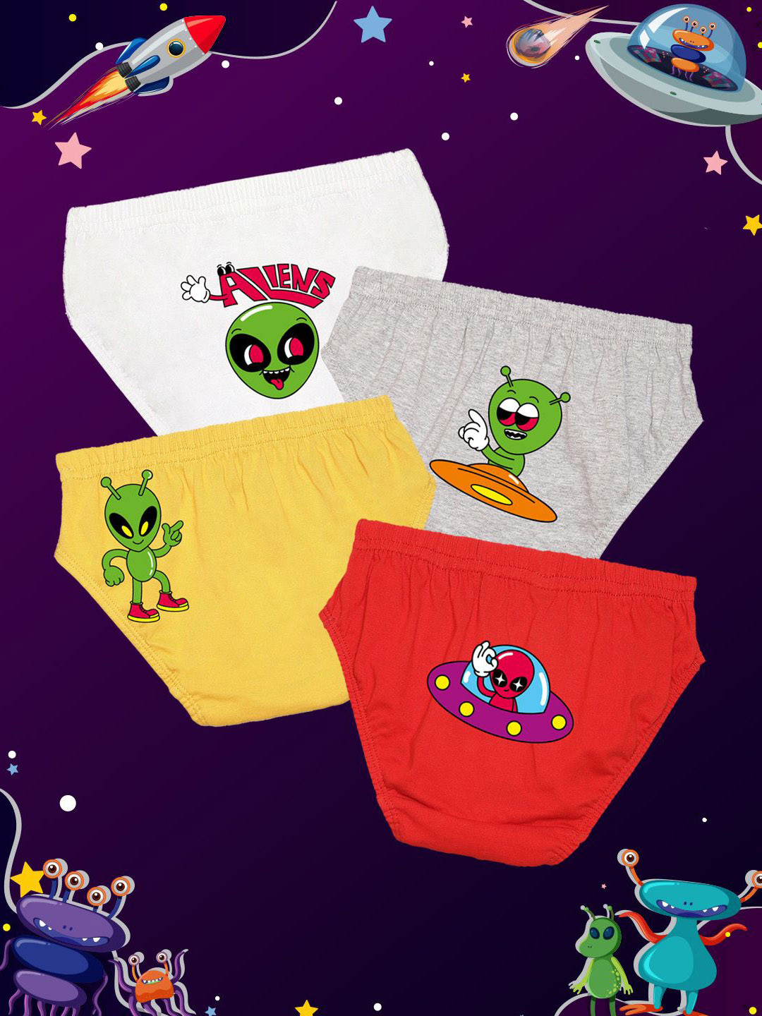 NUSYL Boys Pack Of 4 Printed Cotton Basic Briefs NUBCBRFPO4.0063