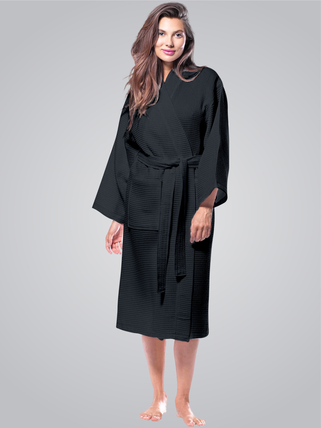 Enchant Home Charcoal Waffled Cotton Bath Robe