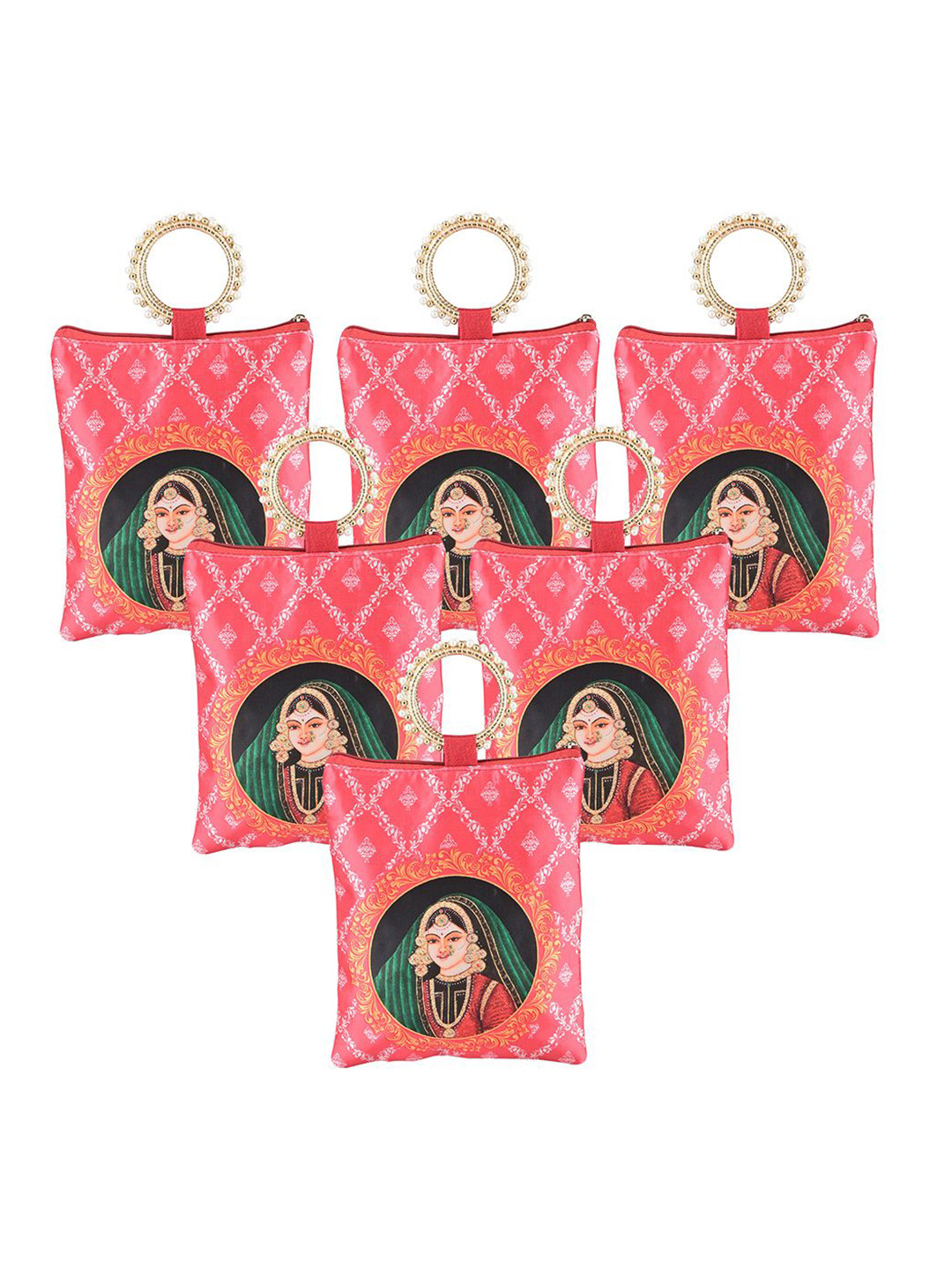 Kuber Industries 6 Pcs Silk Hand Bags for Women Printed Shopper Tote Bag with Quilted