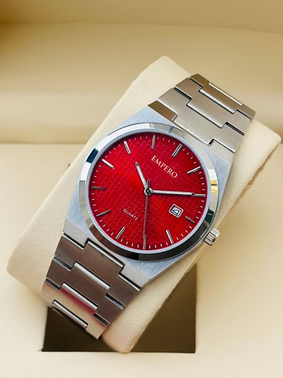 EMPERO Men Brass Skeleton Dial & Stainless Steel Straps Analogue Multi Function Watch EAB216 Date Red Dial