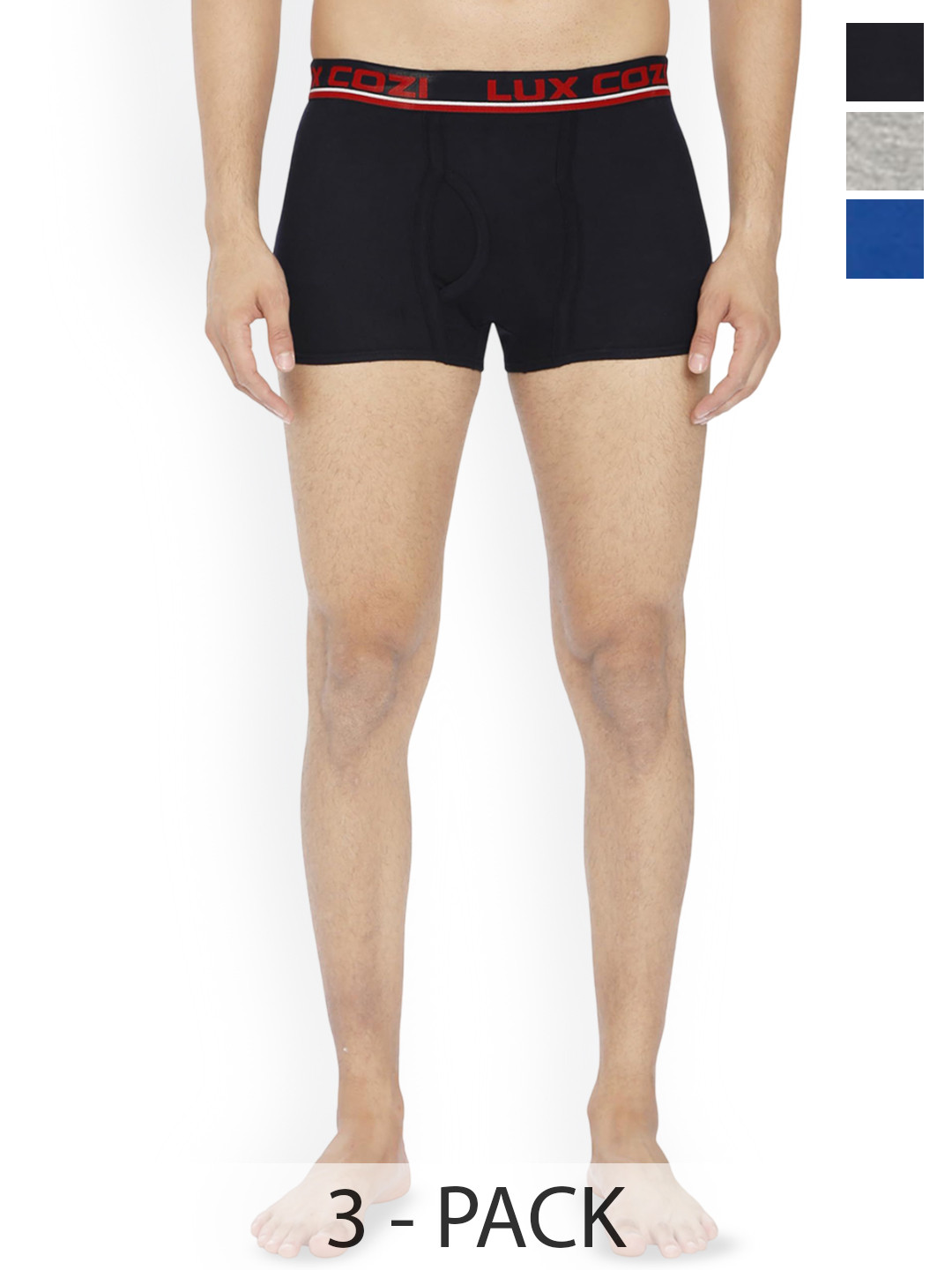 Lux Cozi Pack Of 3 Assorted Mid Rise Trunks - LUX_008_3C_BIGSHOT_SEMI_LONG_PLAIN_ASSTD_80