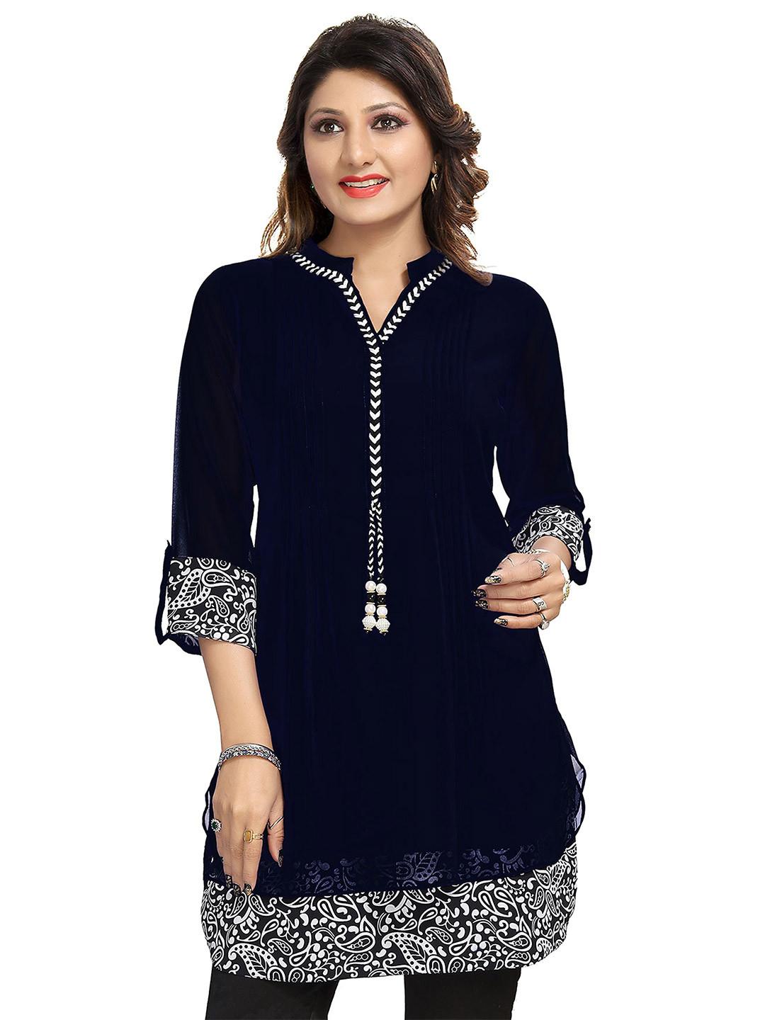 Meher Impex Mandarin Collar Georgette Top