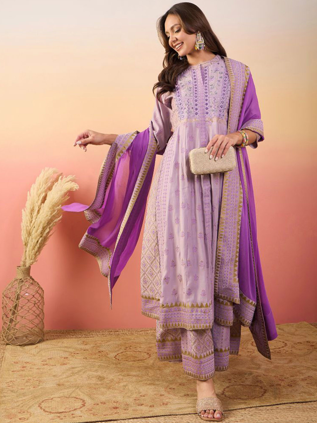 Sangria Women Embroidered Anarkali Kurta Set With Dupatta