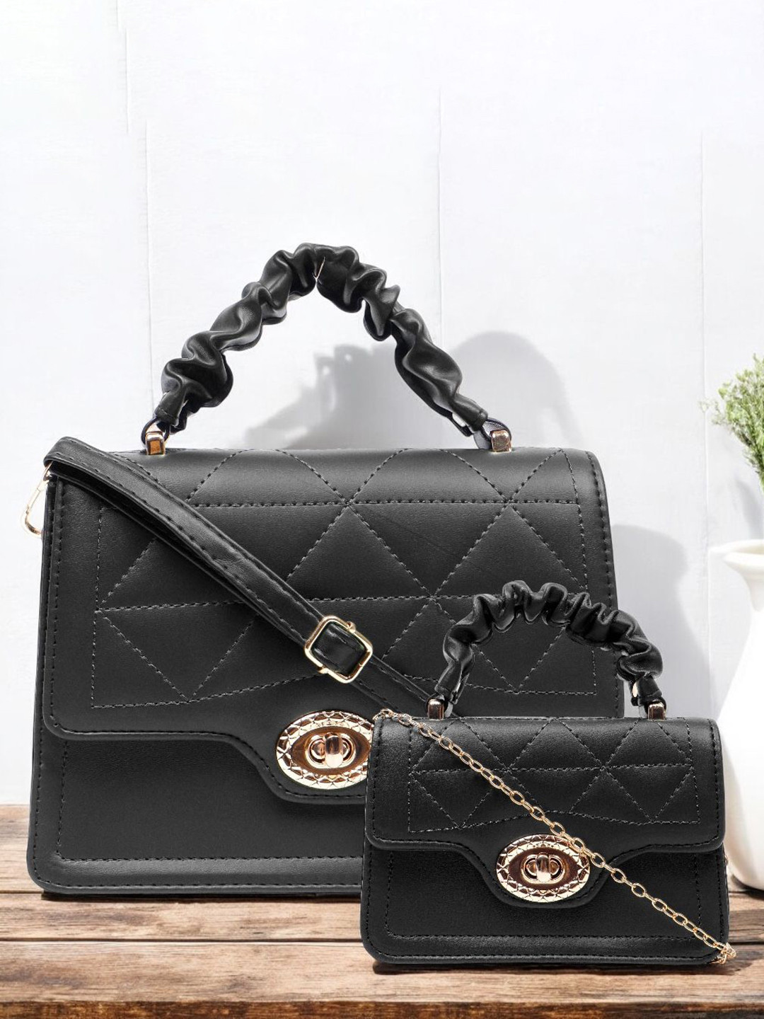 Pramadda Pure Luxury Textured PU Satchel with Quilted