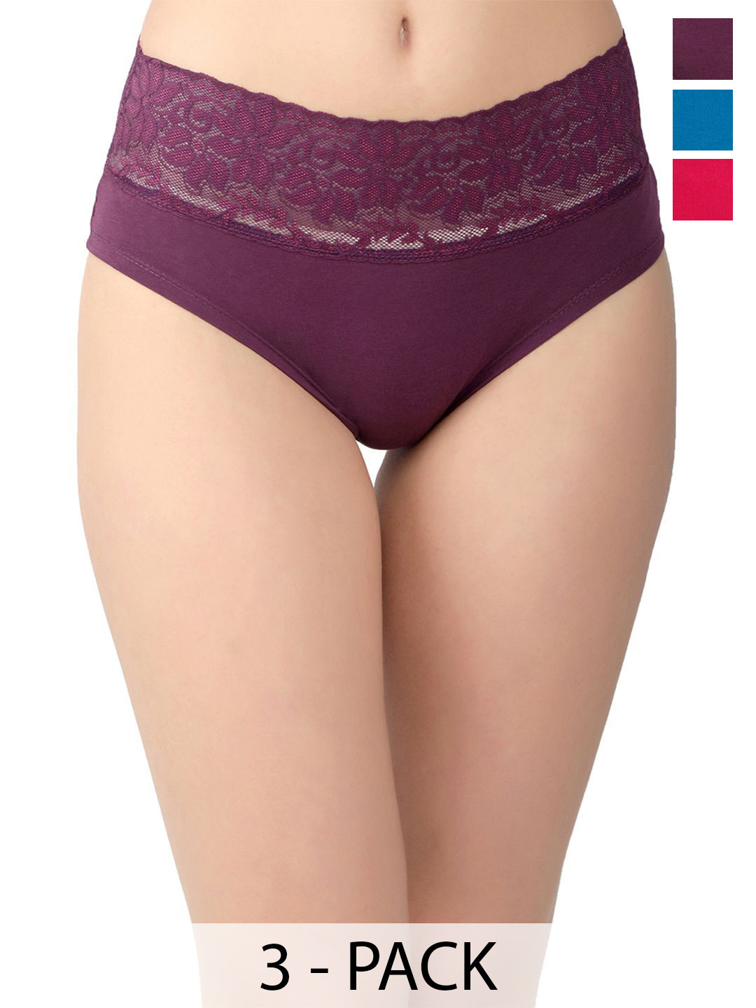 Valles365 by S.C. Pack Of 3 Top Lace Hipster Briefs TPLC3PINBLUWIN-S