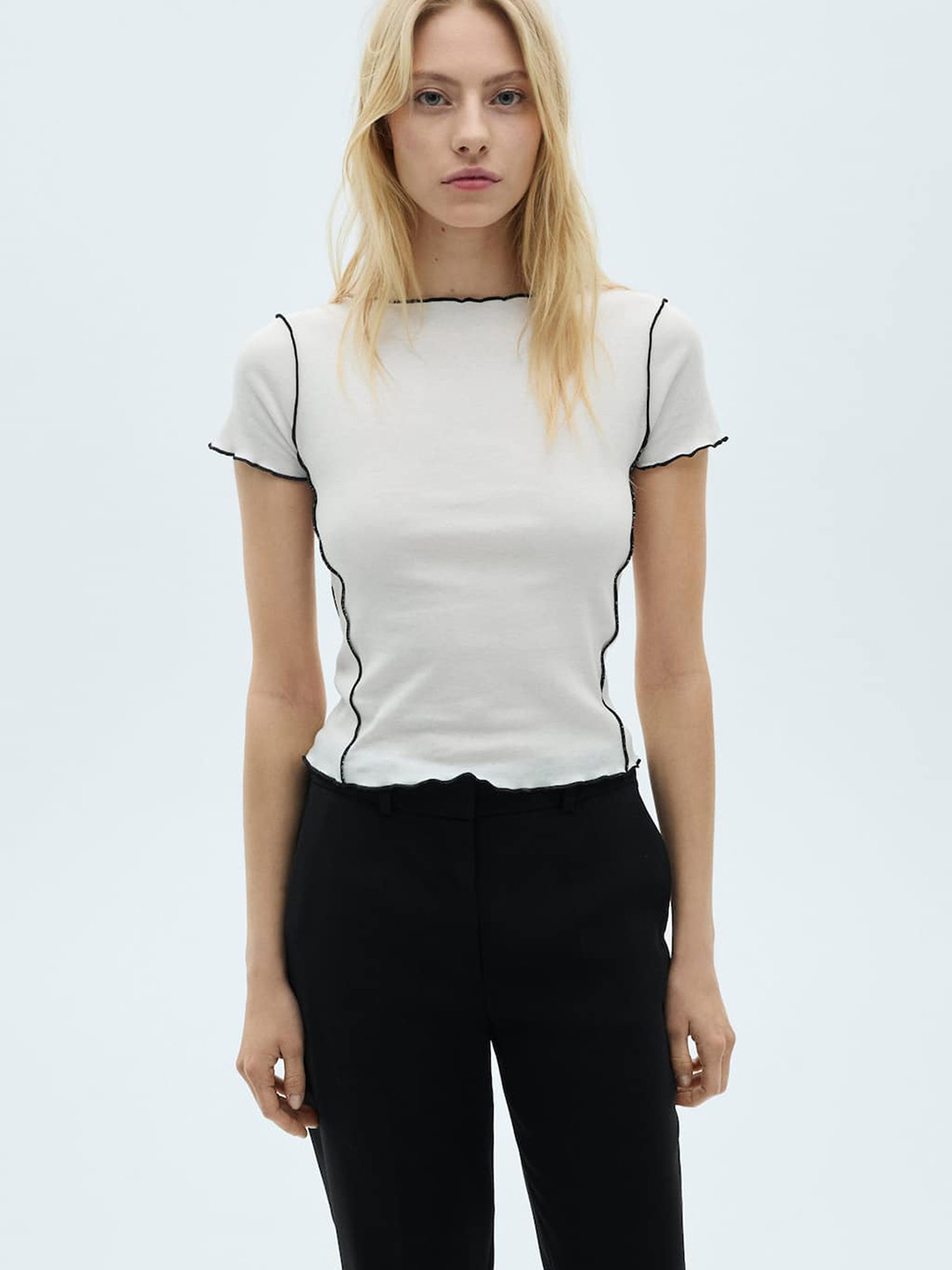 MANGO Pure Cotton Casual T-shirt Contrasting Trim