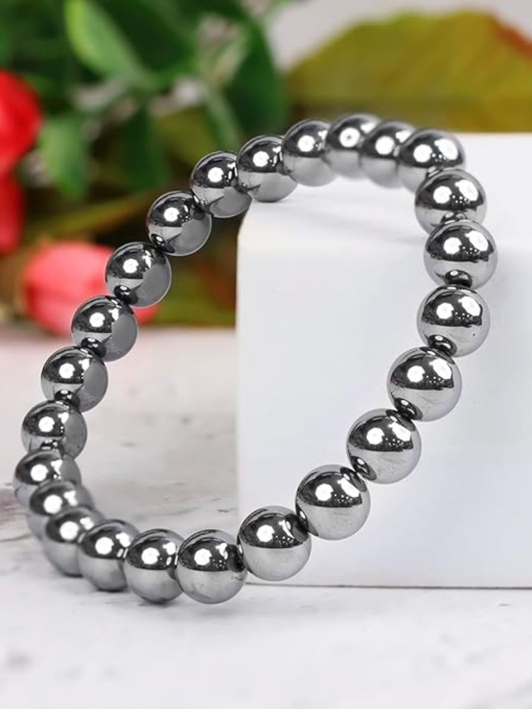 The Roadster Lifestyle Co Men Natural Hematite Beaded Stretchable Bracelet