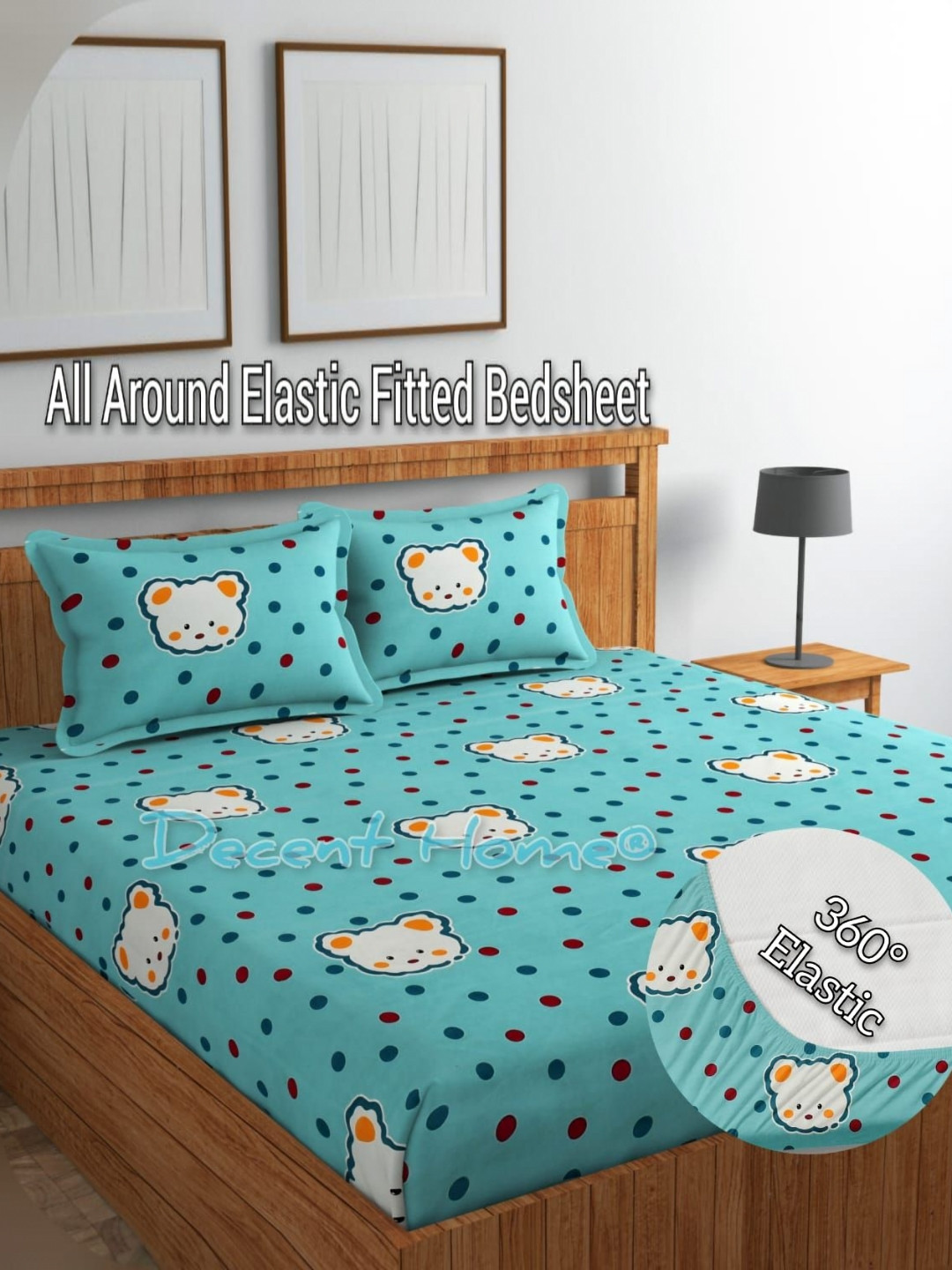 DECENT HOME Blue Conversational Cotton 220 TC Fitted Queen Fine Bedsheet with 2 Pillow Covers-198 x 182 x 20 cm