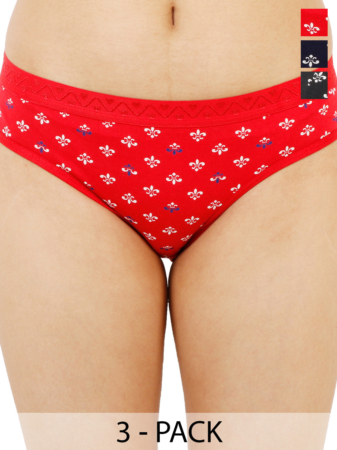 LADYLAND Pack Of 3 Printed Hipster Briefs LD0064C-CORA-RED+BLUE+BLACK-S