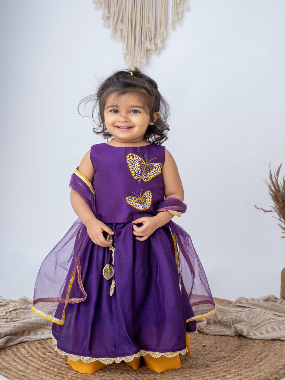 LABEL NEETI Girls Ready to Wear Embroidered Butterly Blouse & Lehenga With Dupatta