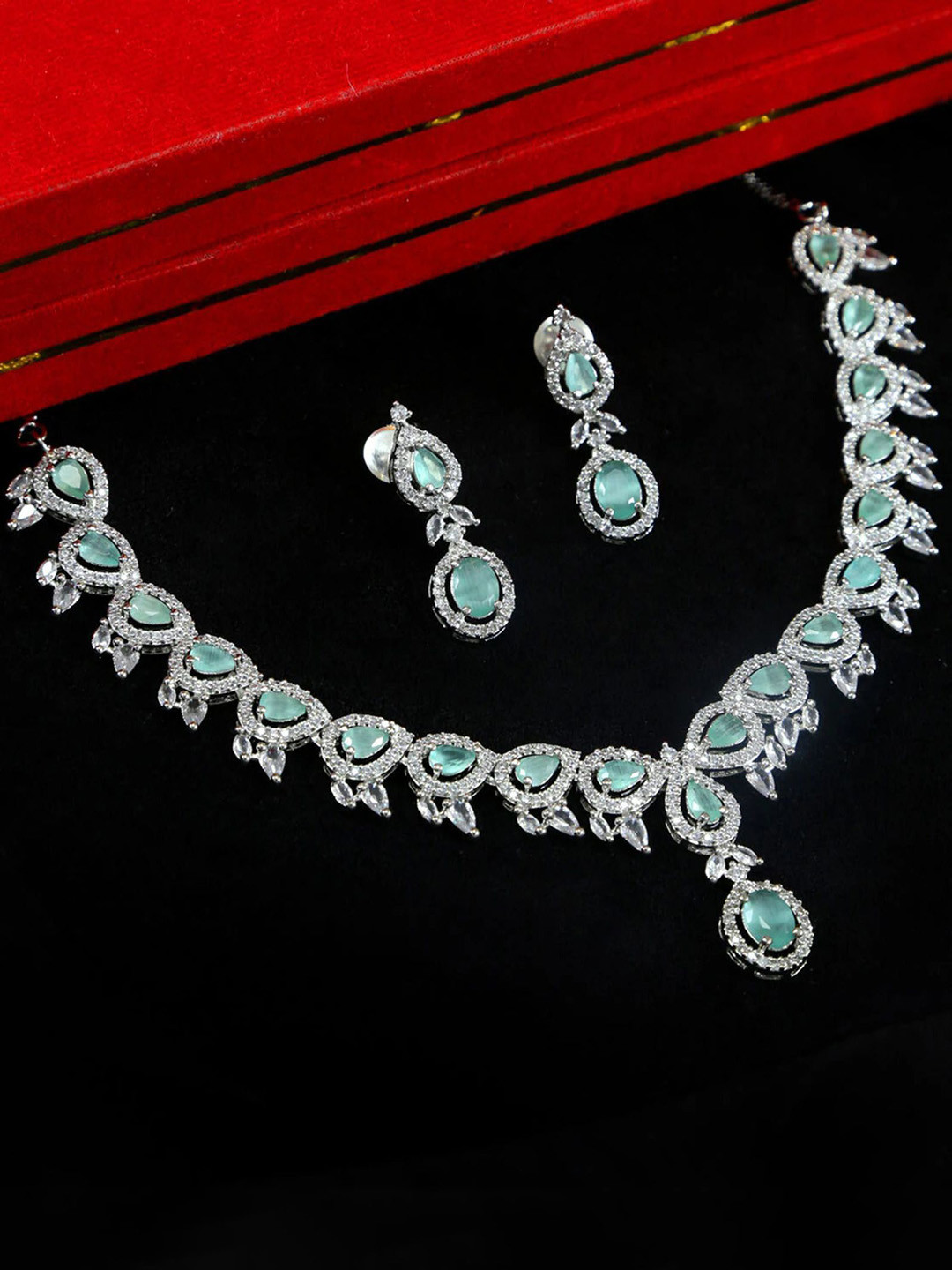 Rangrozo Jewellery Silver-Plated Artificial Stones Studded Jewellery Set