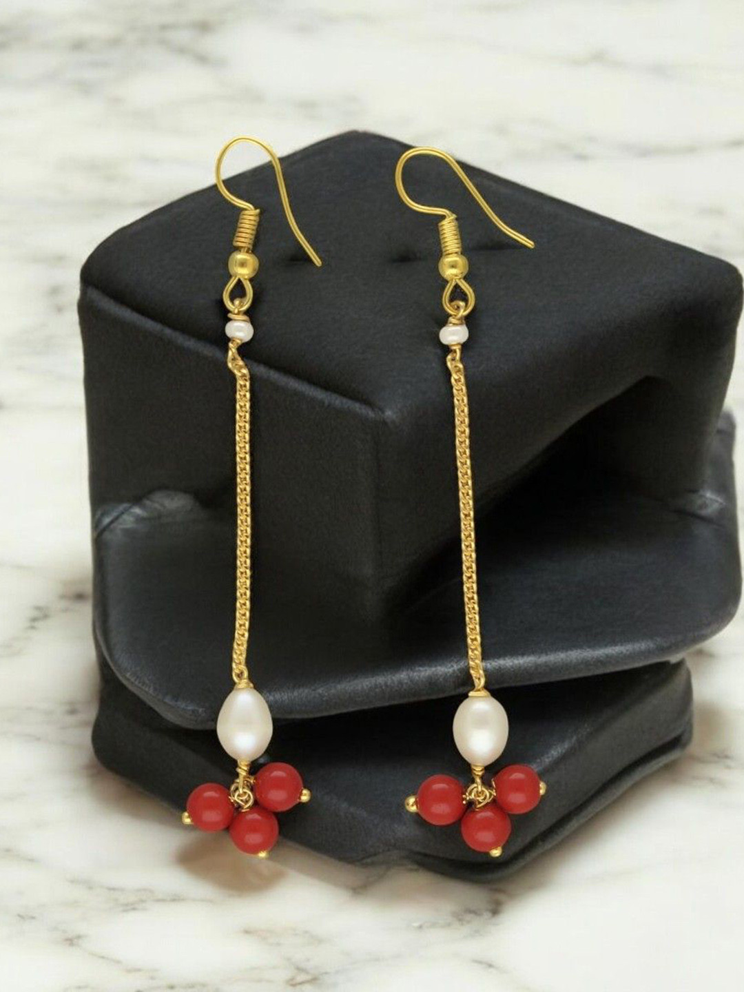 Sri Jagdamba Pearls Dealer Klara Gold-Plated Pearls Beaded Contemporary Drop Earrings