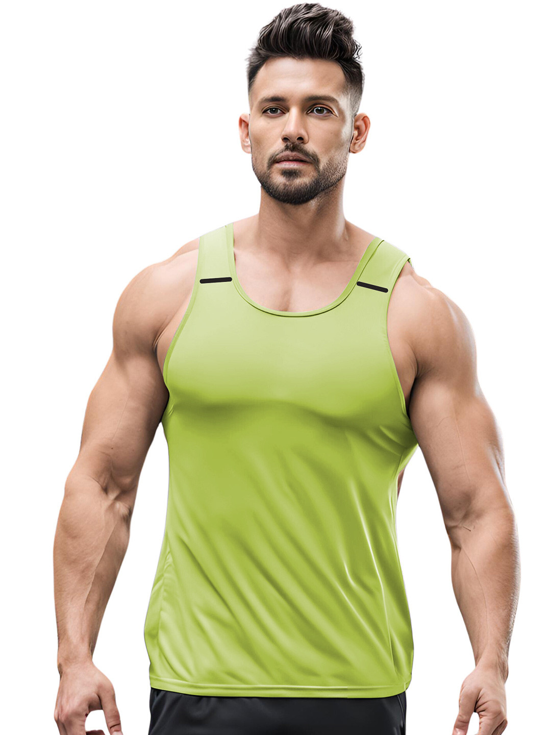 3Colors Scoop Neck Gym Vest VEST-NCUT-SHOLUDER LINE-GREEN_M