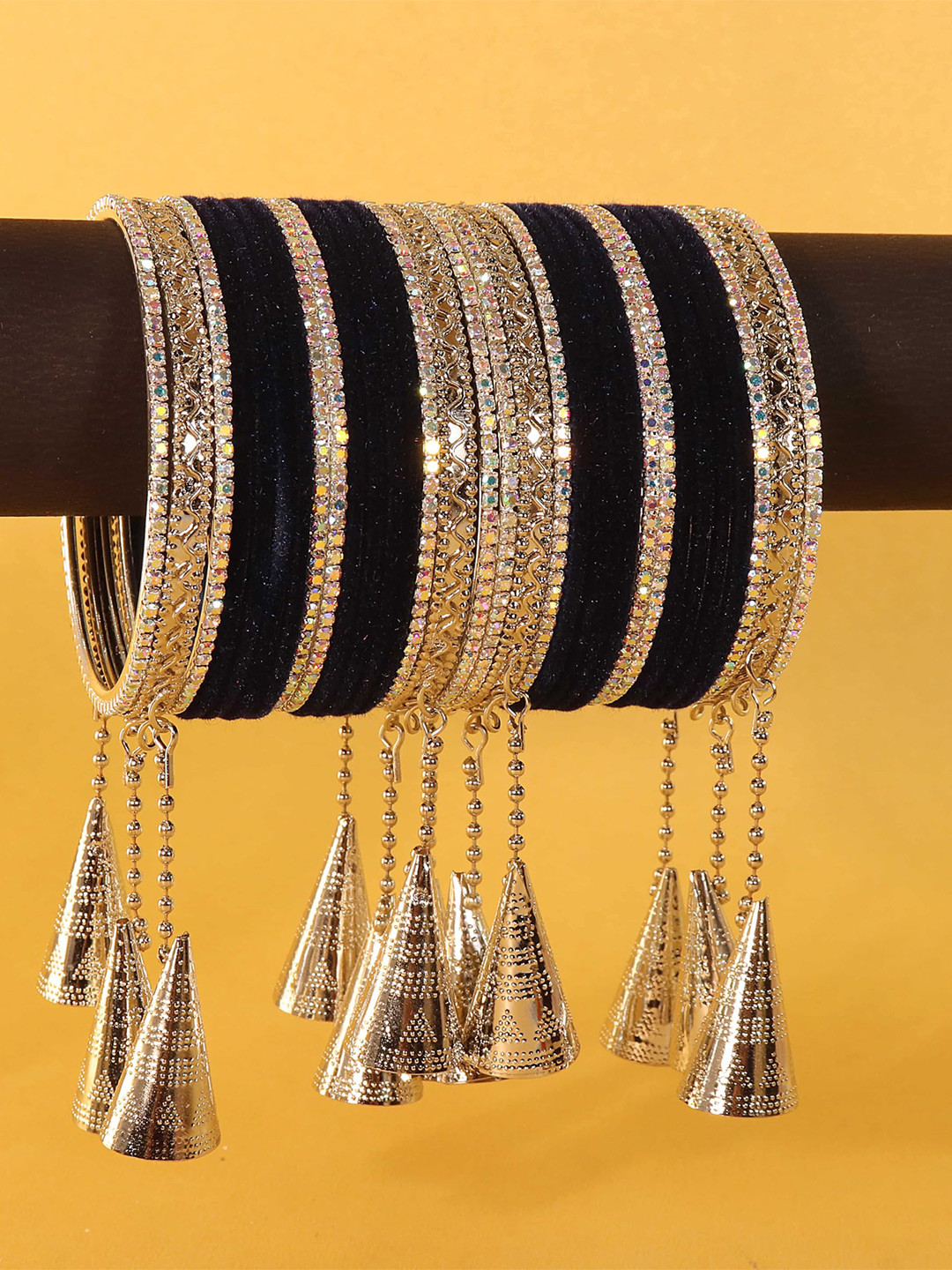 ZULKA Set Of 32 Silver-Plated Zircon Stones Studded Latkan Bangles