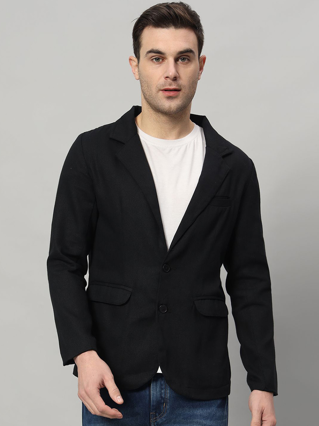 NATURE CRAFT Notched Lapel Single-Breasted Cotton Blazer