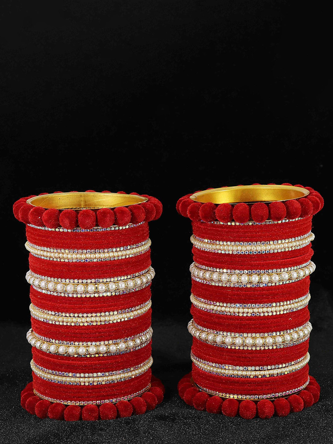 ZULKA Set Of 86 Stone Studded Velvet Bangles