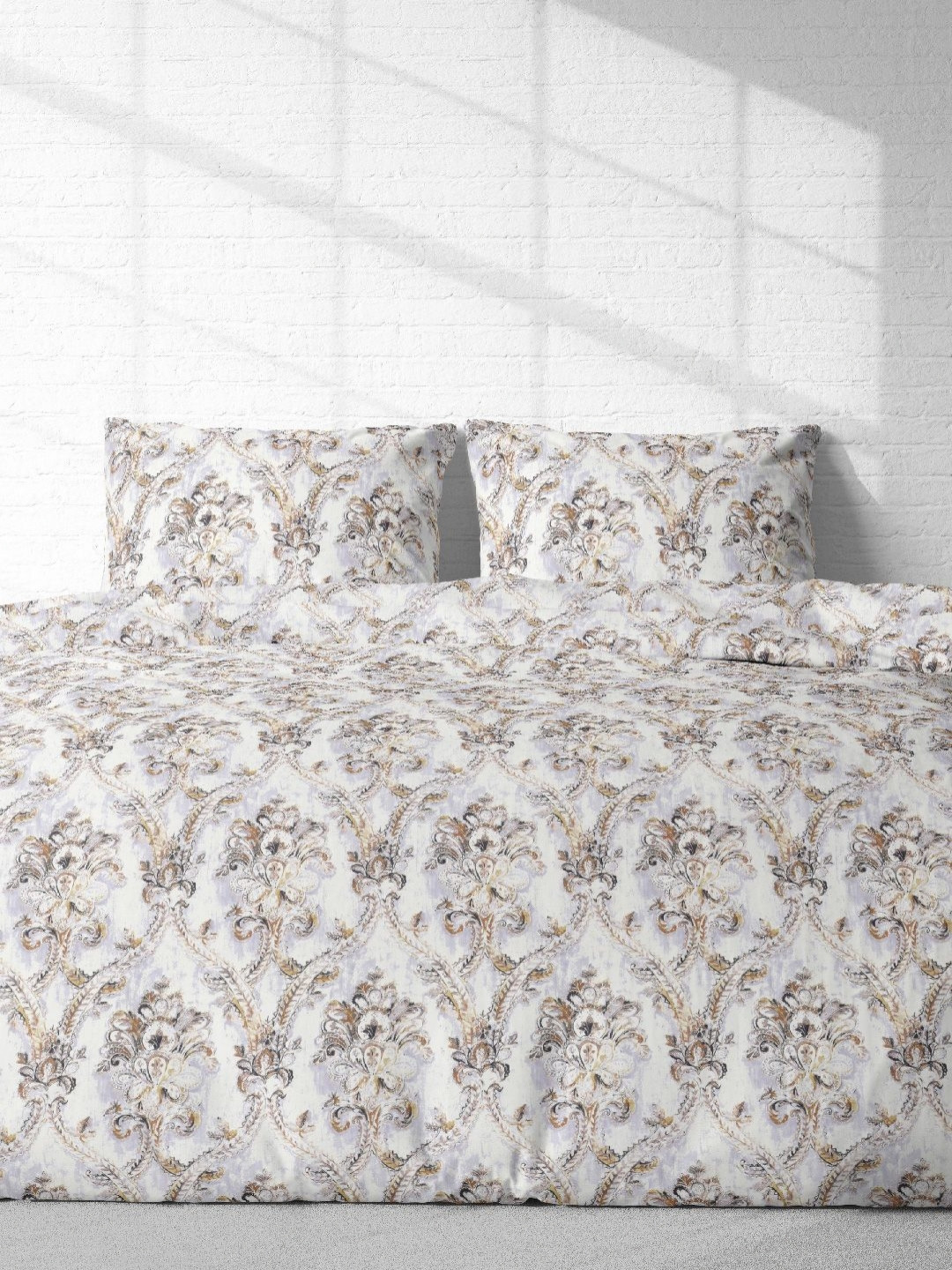 VINTANA Pixel Art White Ethnic Motifs Cotton 300 TC King Fine Bedsheet with 2 Pillow Covers-87 x 93 inches