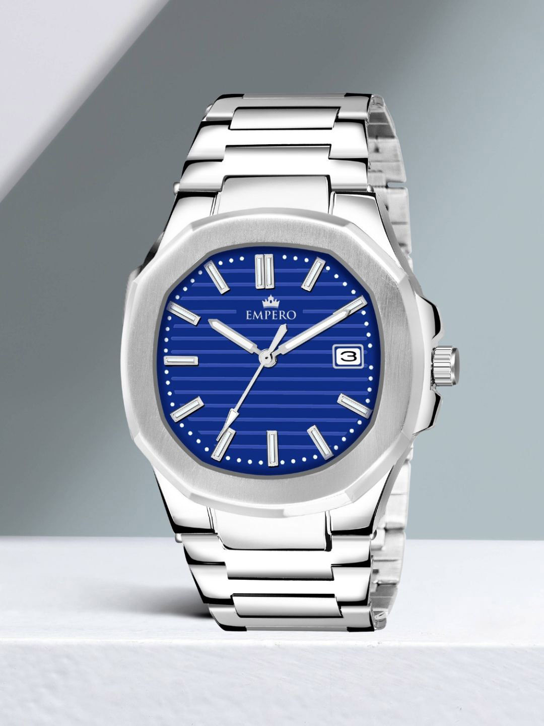 EMPERO Men Brass Skeleton Dial & Stainless Steel Straps Analogue Multi Function Watch EAB213 Blue Dial
