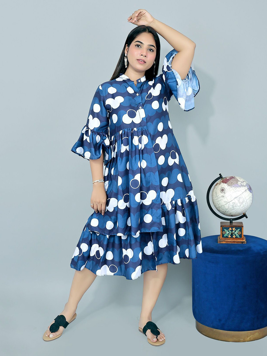 Kaajal by Vidhi Polka Dot Peter Pan Collar Bell Sleeve Maternity A-Line Dress