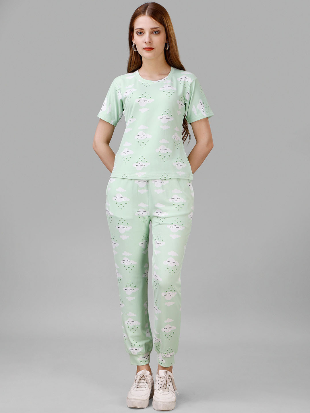 Vegles Clouds Printed Round Neck T-Shirt With Joggers