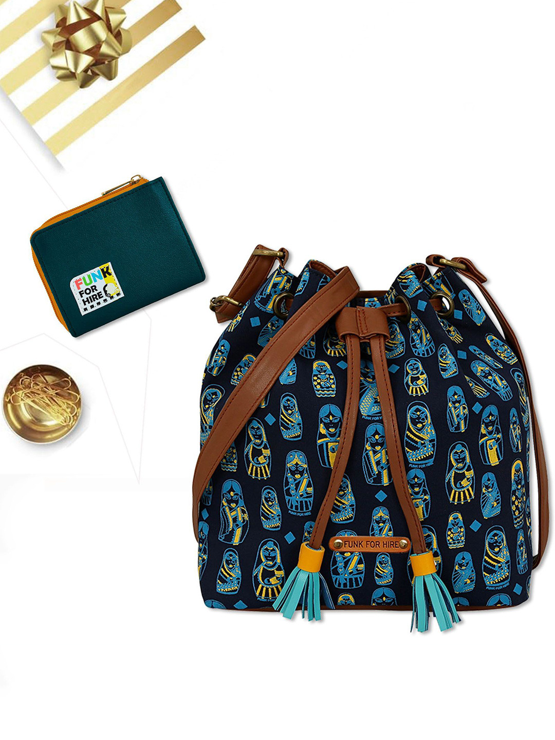 Funk For Hire Ethnic Motifs Printed Bucket Sling Bag with Tasselled