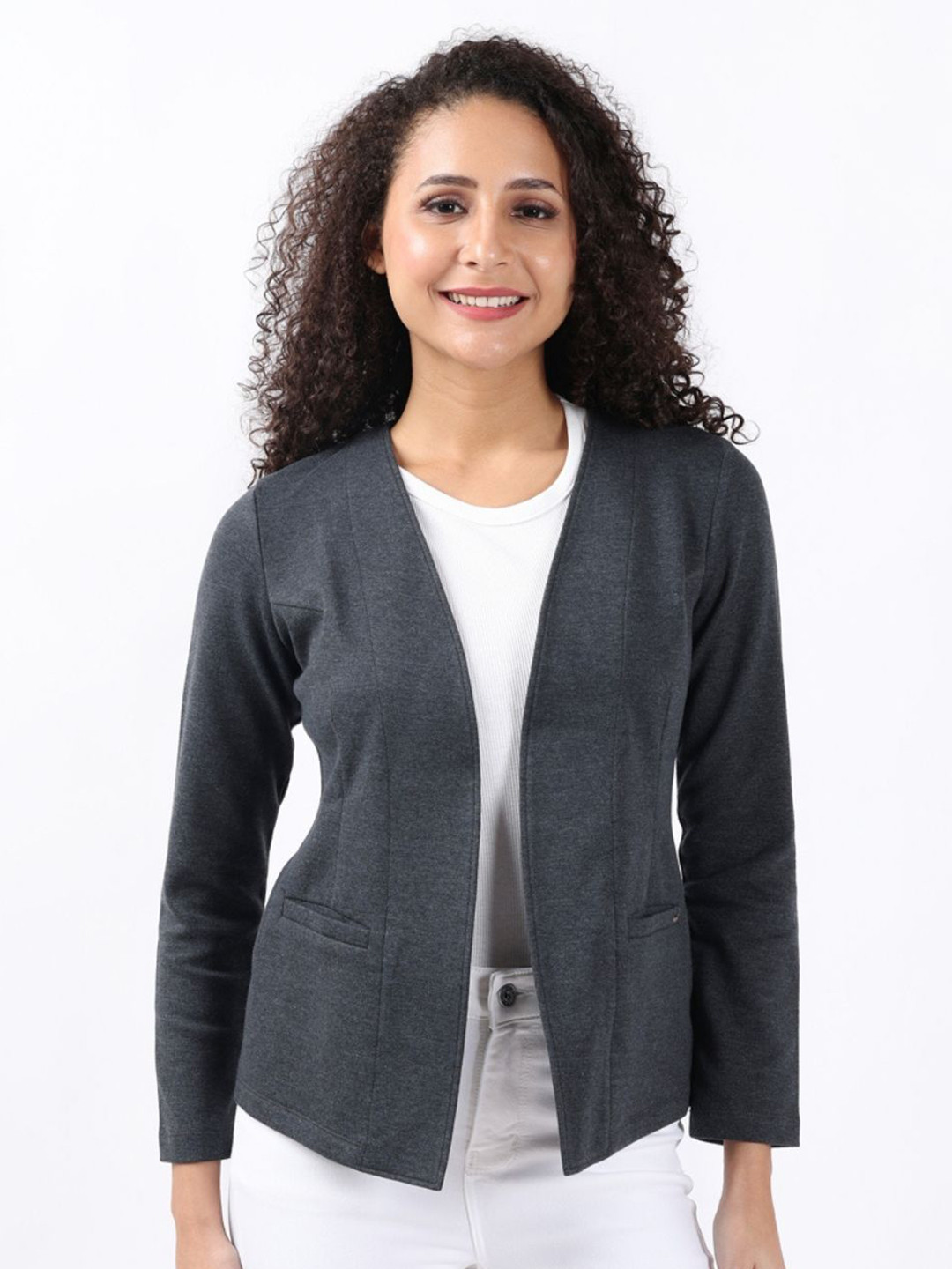 Bonnaty V-Neck Long Sleeves Open Front Shrug