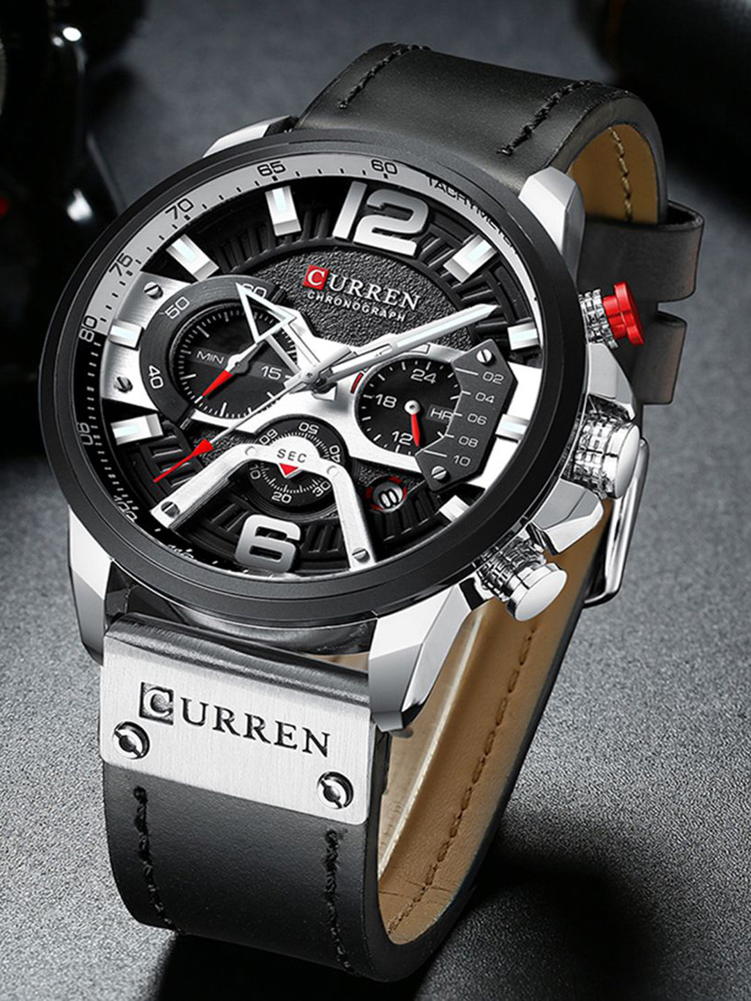 Curren Men Brass Dial & Leather Bracelet Style Straps Analogue Watch CR-8329-PNP-Black