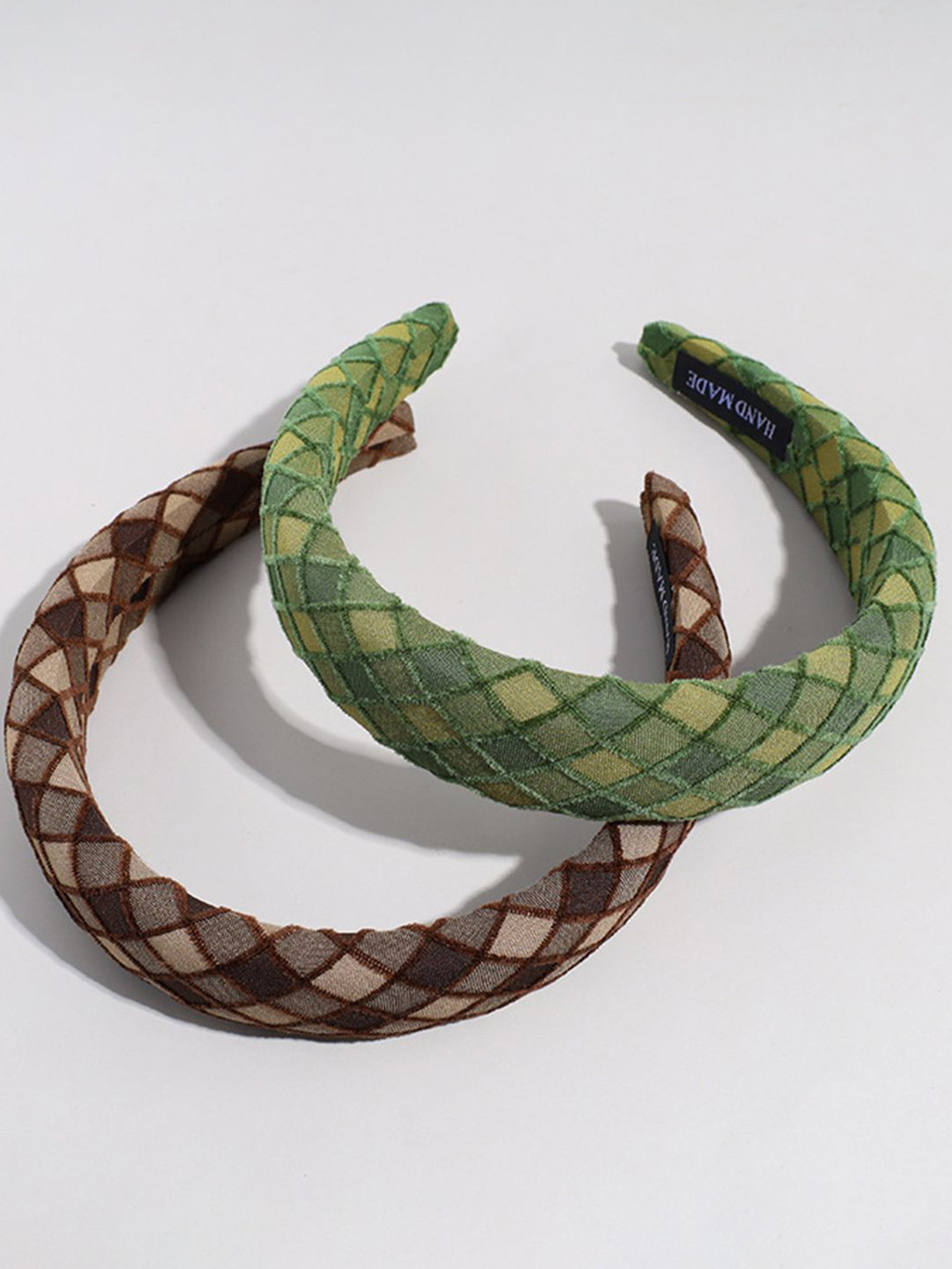 LYKAA Set of 2 Brown & Green Padded & Wide Puffy Sponge Headbands