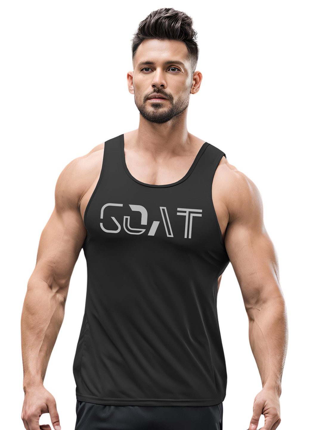 3Colors Printed Scoop Neck Gym Vests VEST-NCUT-GOAT-BLK_M