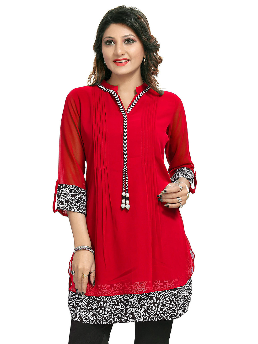 Meher Impex Mandarin Collar Georgette Top