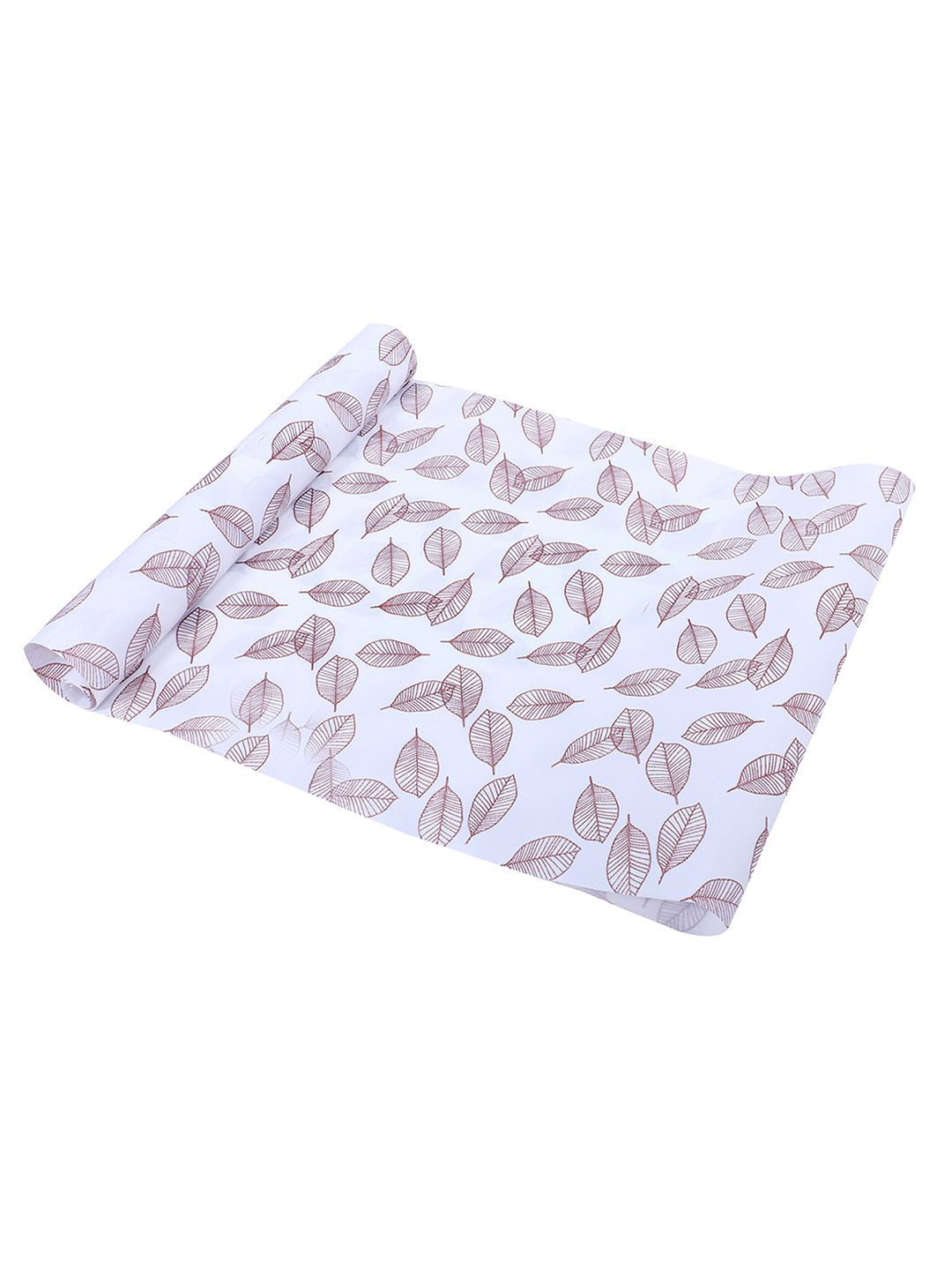 Kuber Industries White & Brown Leaves Printed  Shelf Liner Organiser