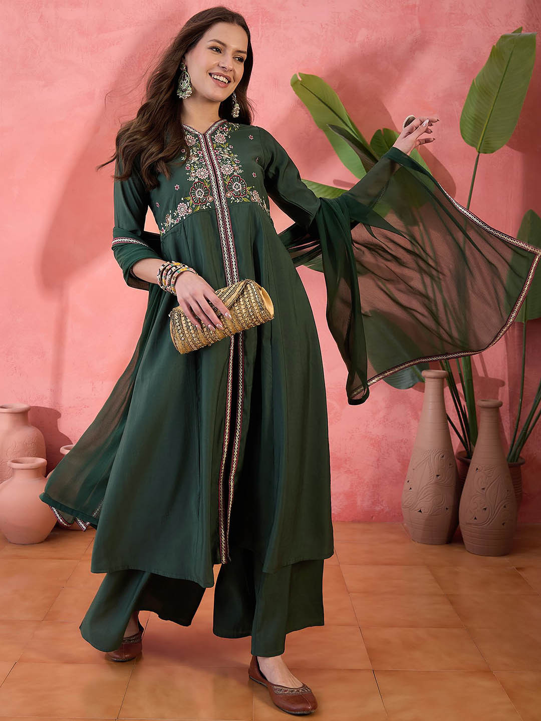 Sangria Embroidered Anarkali Kurta Set With Dupatta