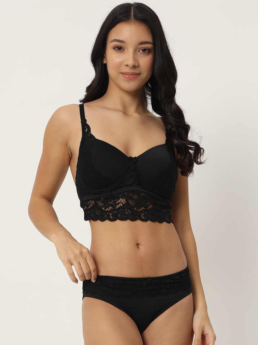 EFFEC Full Coverage Comfortable Wireless Padded Lingerie Set 1276_Black