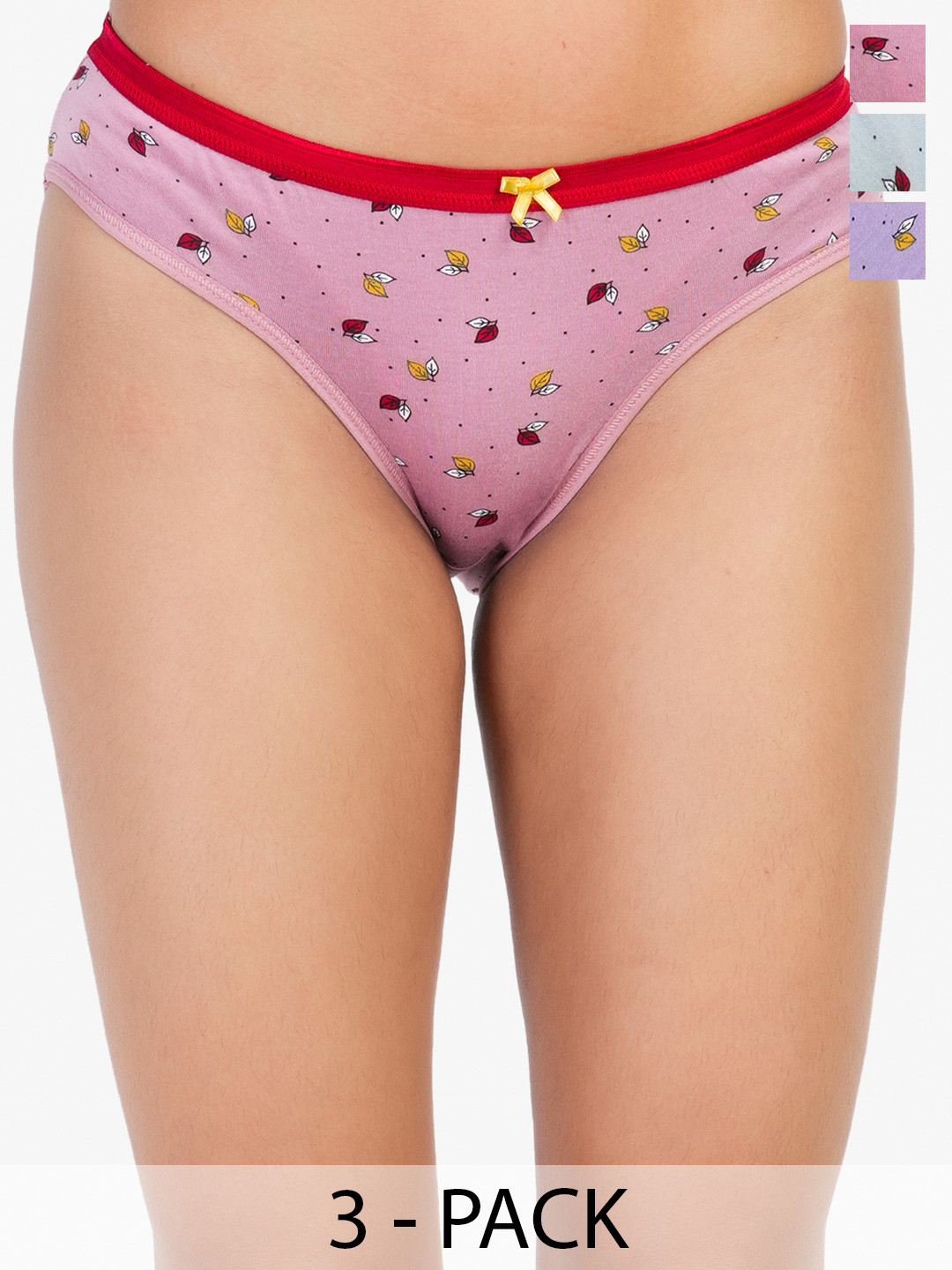 LADYLAND Pack Of 3 Printed Hipster Briefs DILSE-GREY+PURPLE+PINK-S