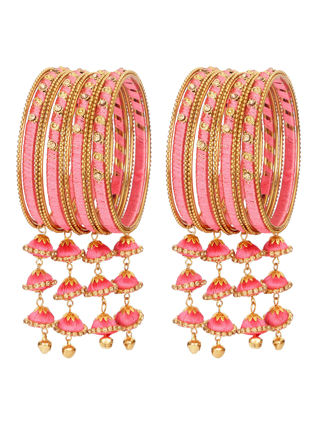 ZULKA Set Of 24 Zircon Gemstone Latkan Studded And Beaded Bangles