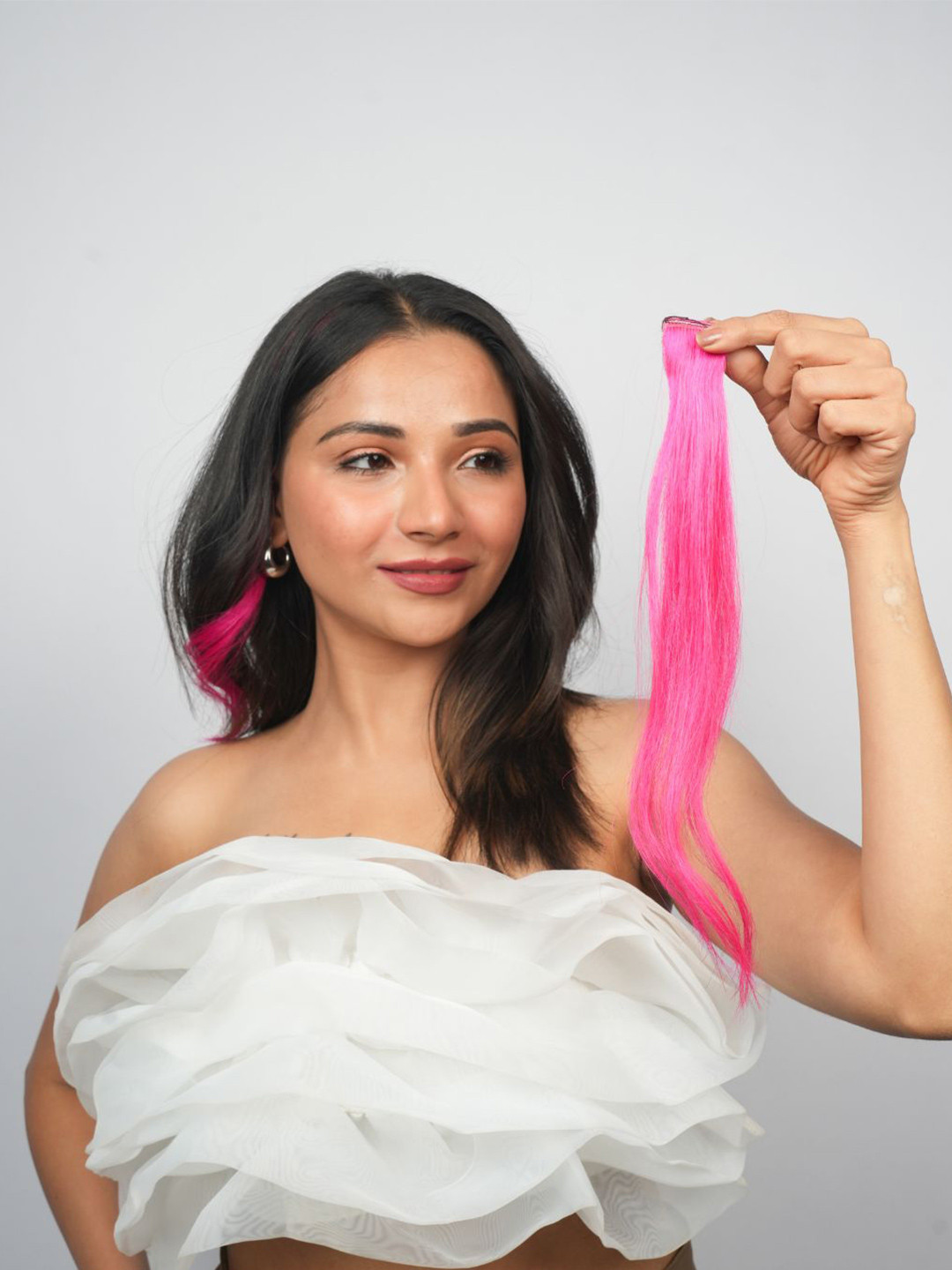 NISH HAIR Set Of 2 Clip-In Wavy Coloured Strand Hair Extension - Barbie Pink 16 Inch