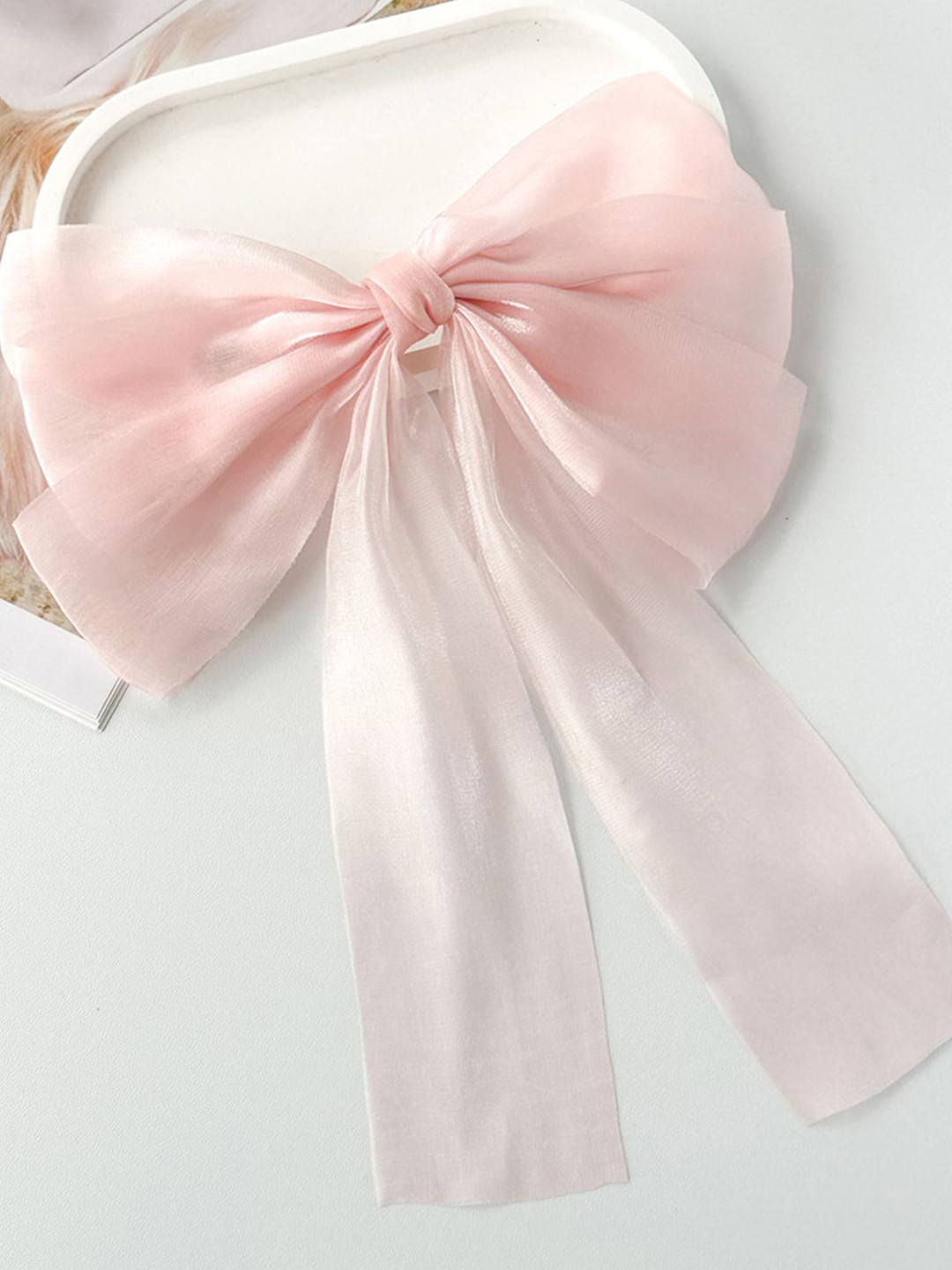 LYKAA Set of 1 Pink Big Satin Layered Hair Bow With Tail